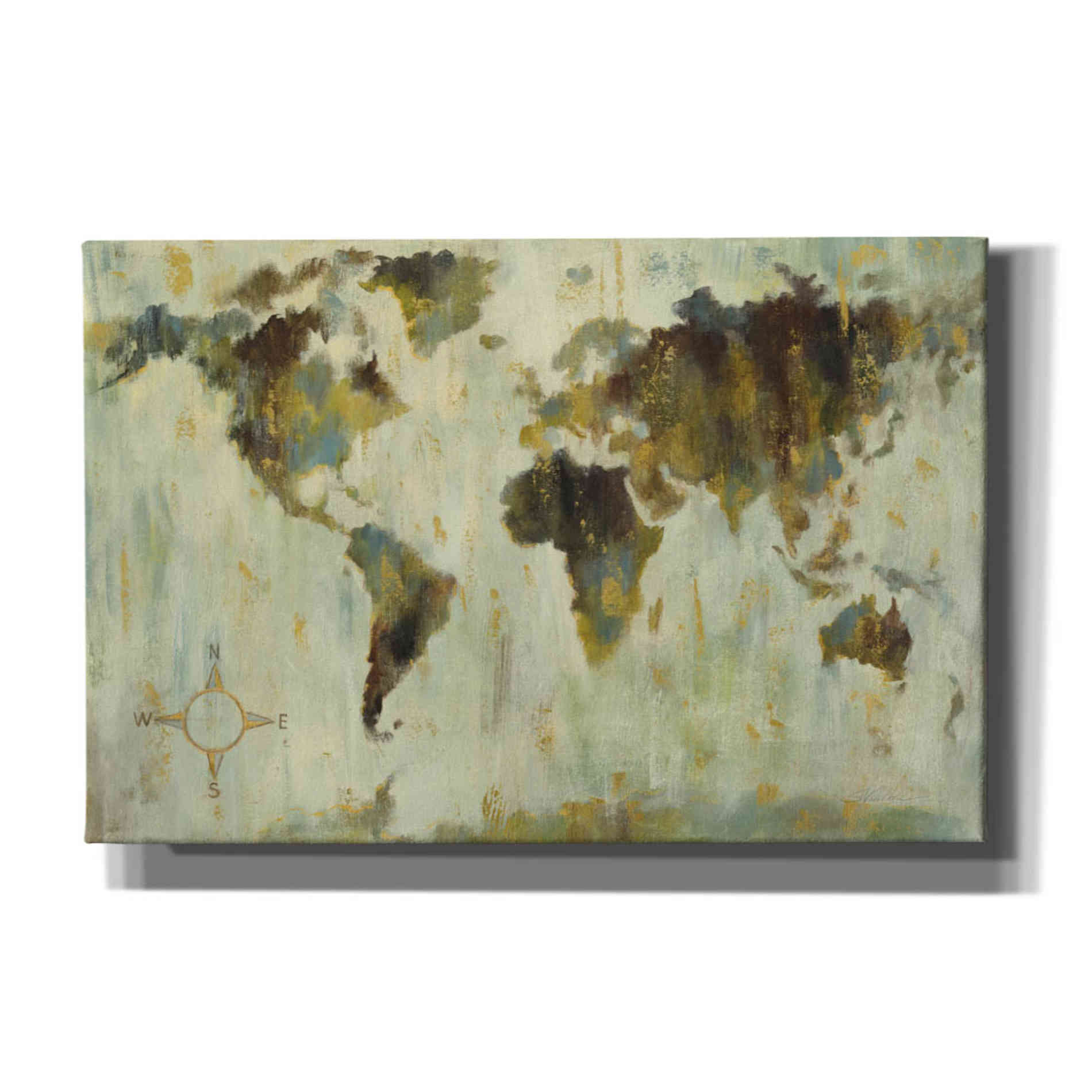 'Bronze World Map' by Silvia Vassileva, Canvas Wall Art