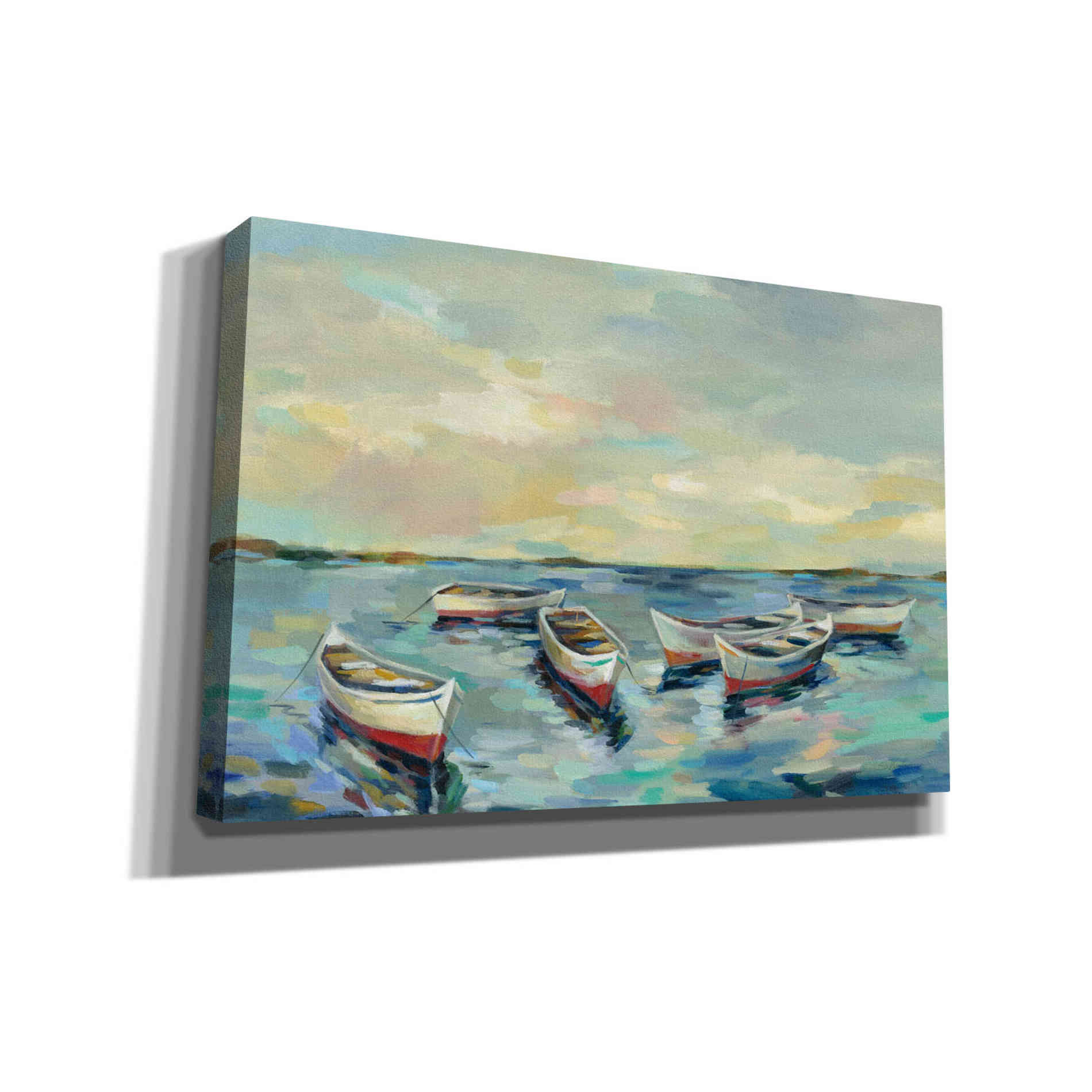'Coastal View of Boats' by Silvia Vassileva, Canvas Wall Art