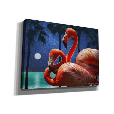 Image of 'Moonlight Flamingos' by Chris Vest, Canvas Wall Art