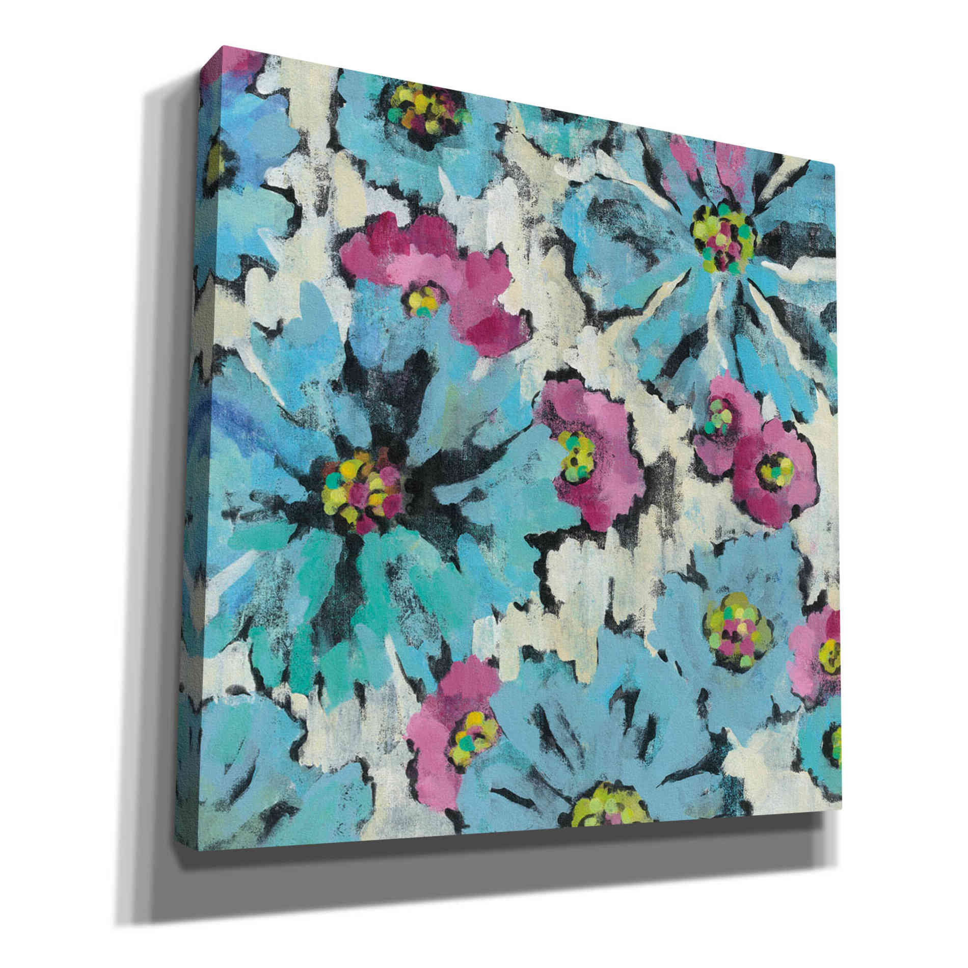 'Graphic Pink and Blue Floral I' by Silvia Vassileva, Canvas Wall Art