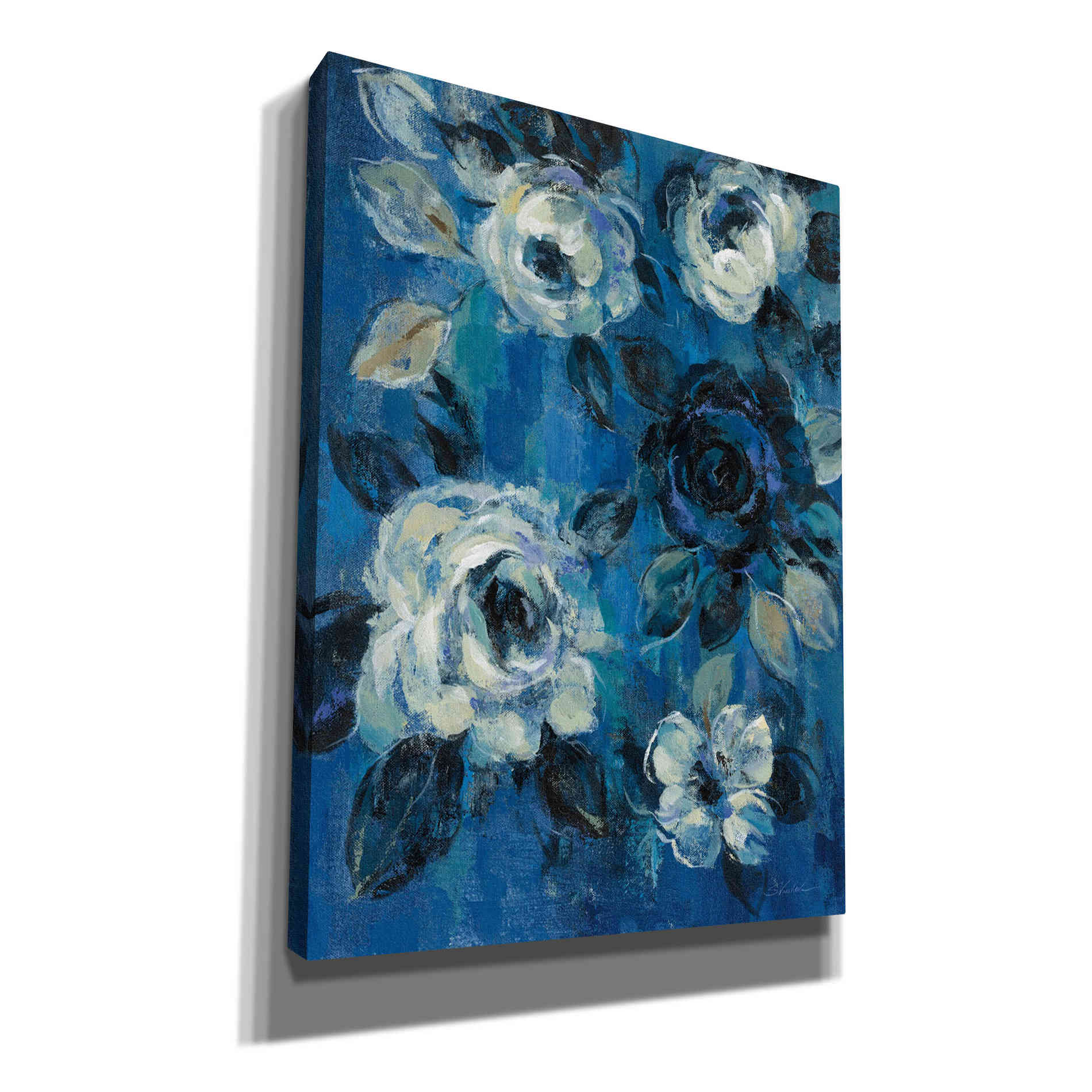 'Loose Flowers on Blue II' by Silvia Vassileva, Canvas Wall Art