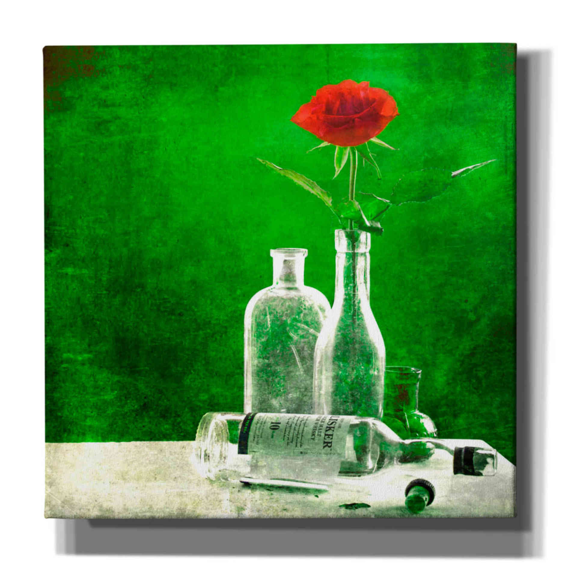 "Red Rose Green World" by Hal Halli, Canvas Wall Art