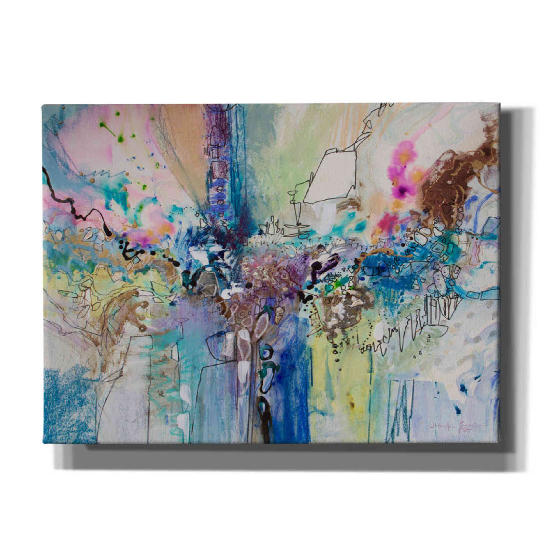 'Flow Blue with Gold Leaf 8' by Jennifer Gardner, Canvas Wall Art