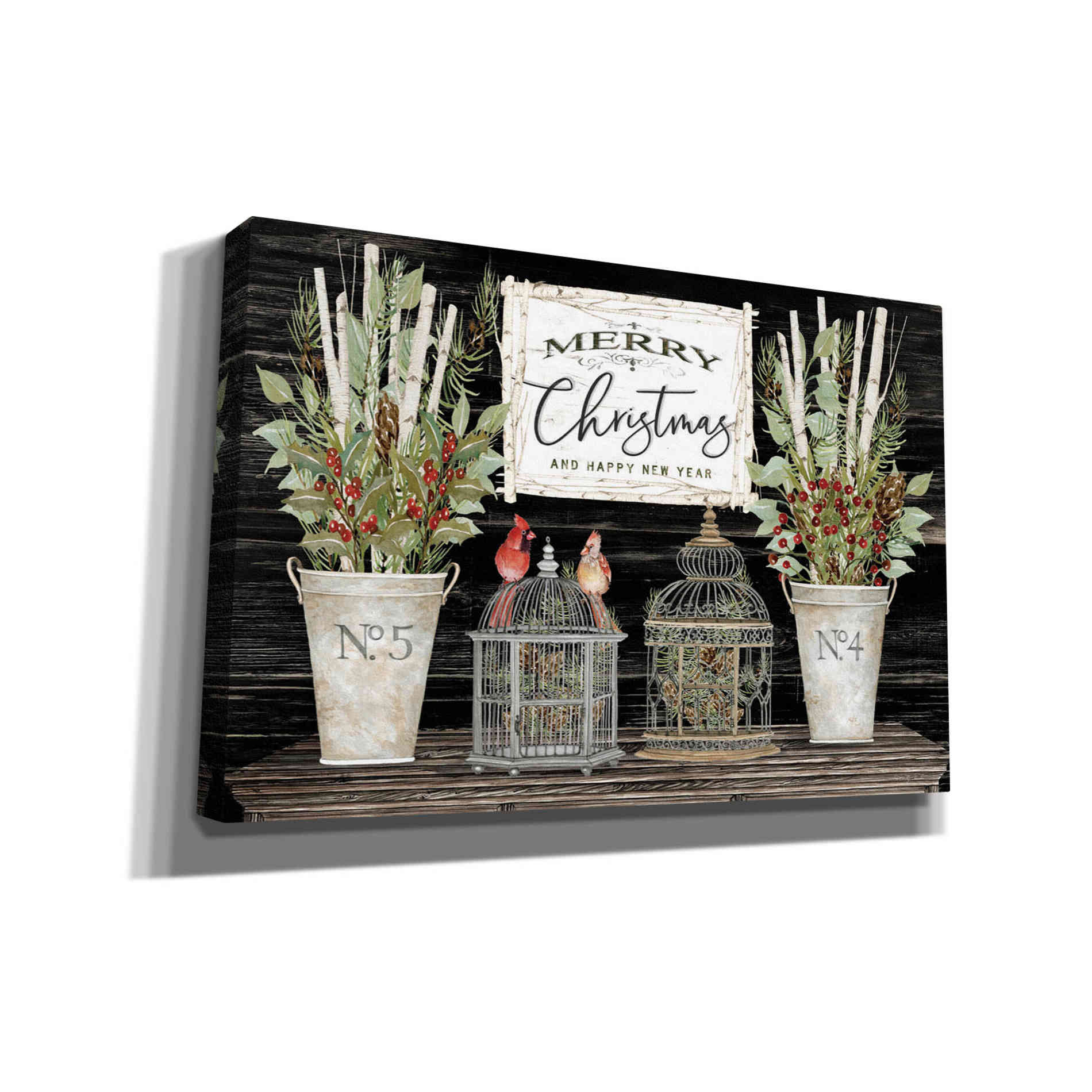 'Floral Merry Christmas' by Cindy Jacobs, Canvas Wall Art