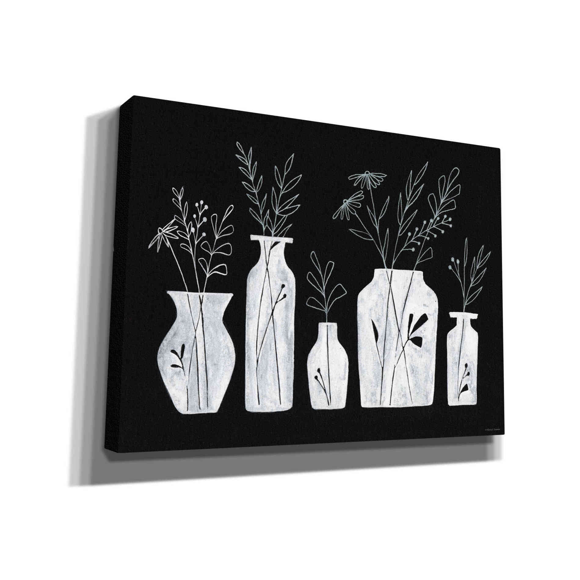 'White Line Floral Vases' by Rachel Nieman, Canvas Wall Art