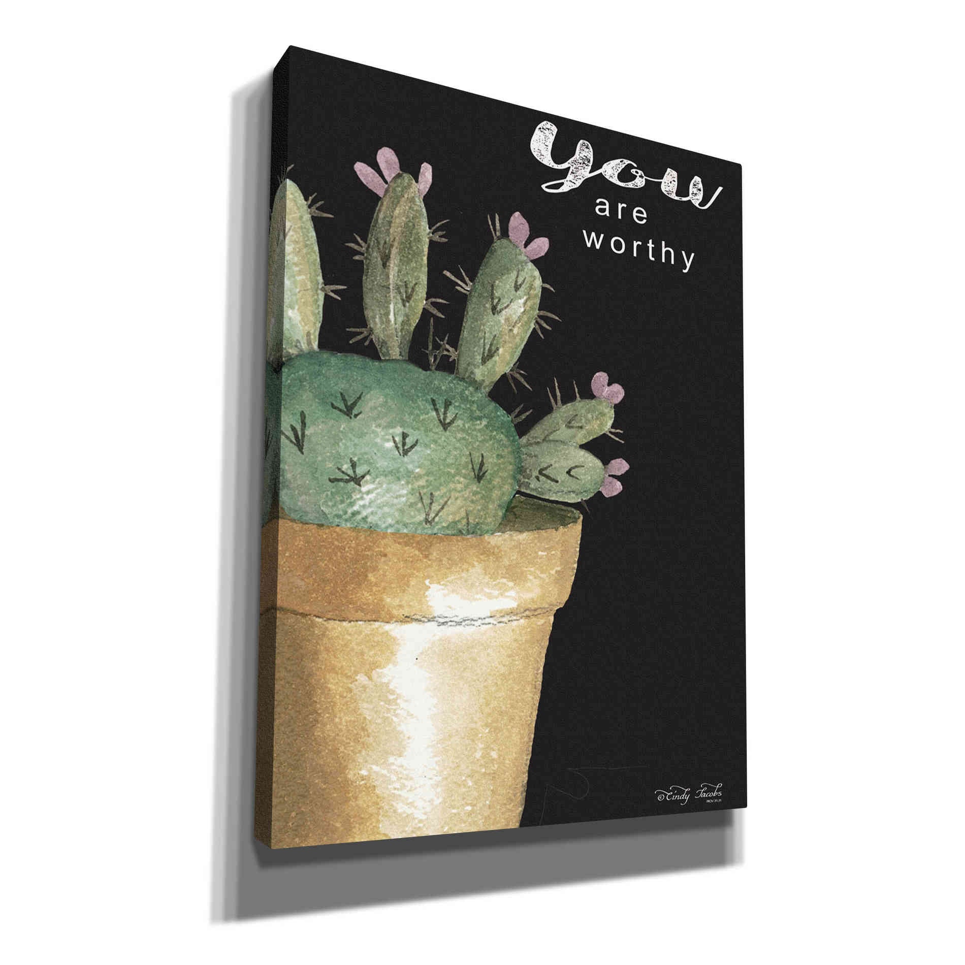 'You Are Worthy Cactus' by Cindy Jacobs, Canvas Wall Art