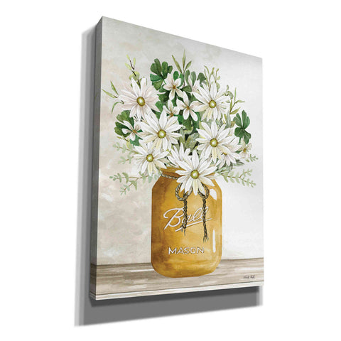 Image of 'Gold Jar with White Flowers' by Cindy Jacobs, Canvas Wall Art