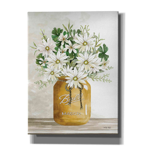 Image of 'Gold Jar with White Flowers' by Cindy Jacobs, Canvas Wall Art