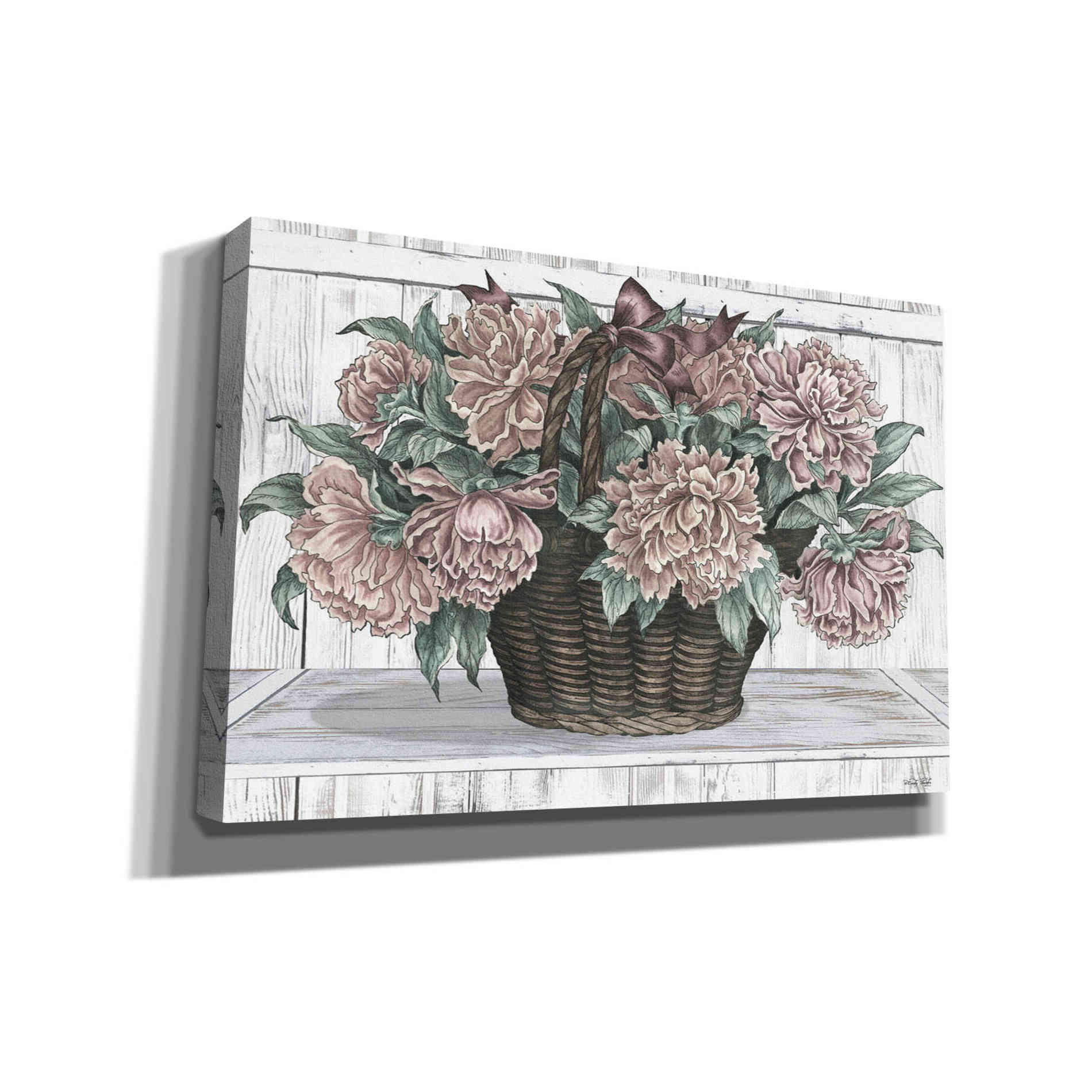 'Basket of Peonies' by Cindy Jacobs, Canvas Wall Art