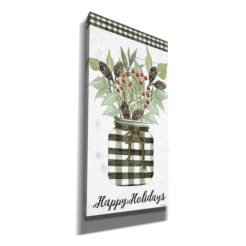 Image of 'Happy Holidays Gingham Jar' by Cindy Jacobs, Canvas Wall Art