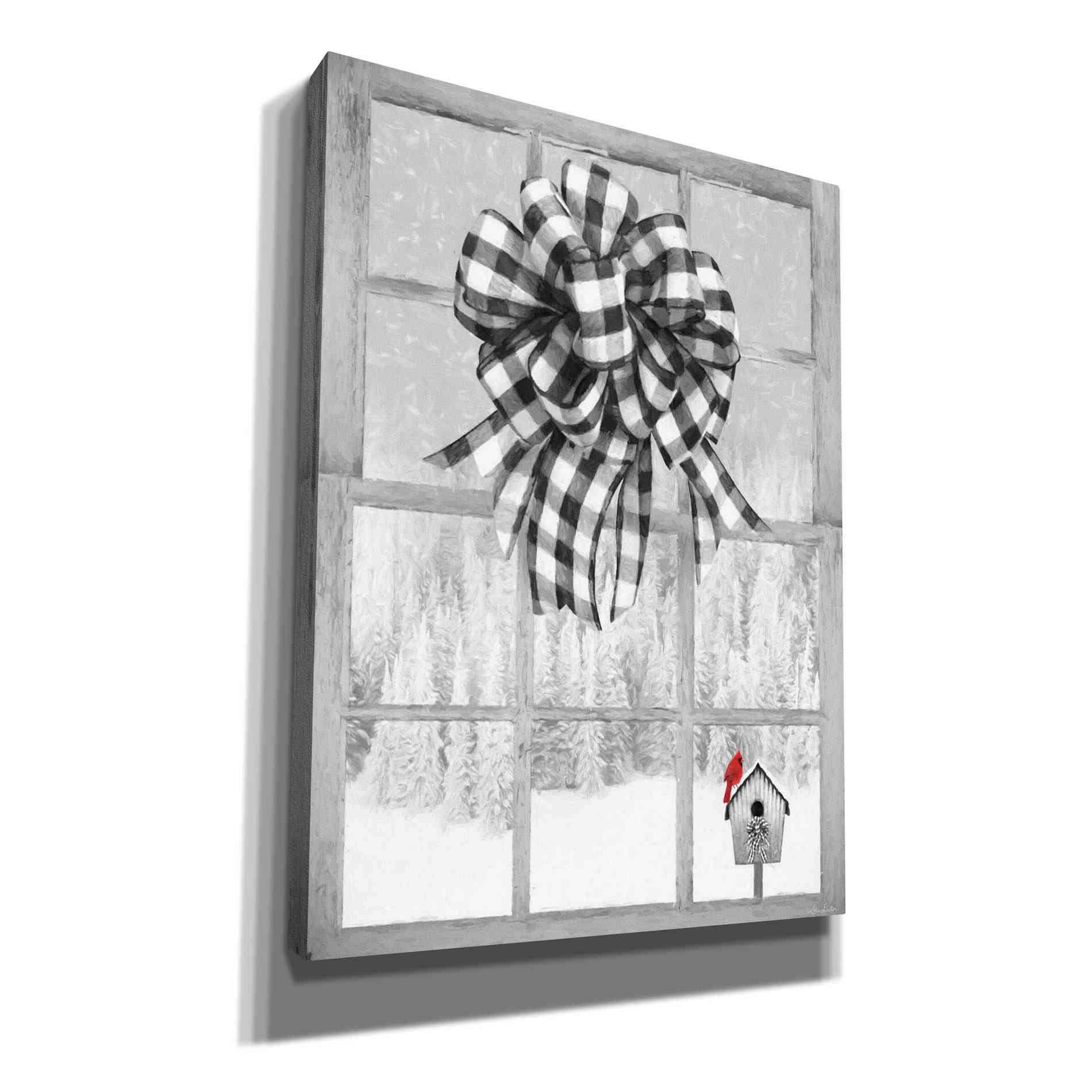 'Christmas Birdhouse with Bow' by Lori Deiter, Canvas Wall Art