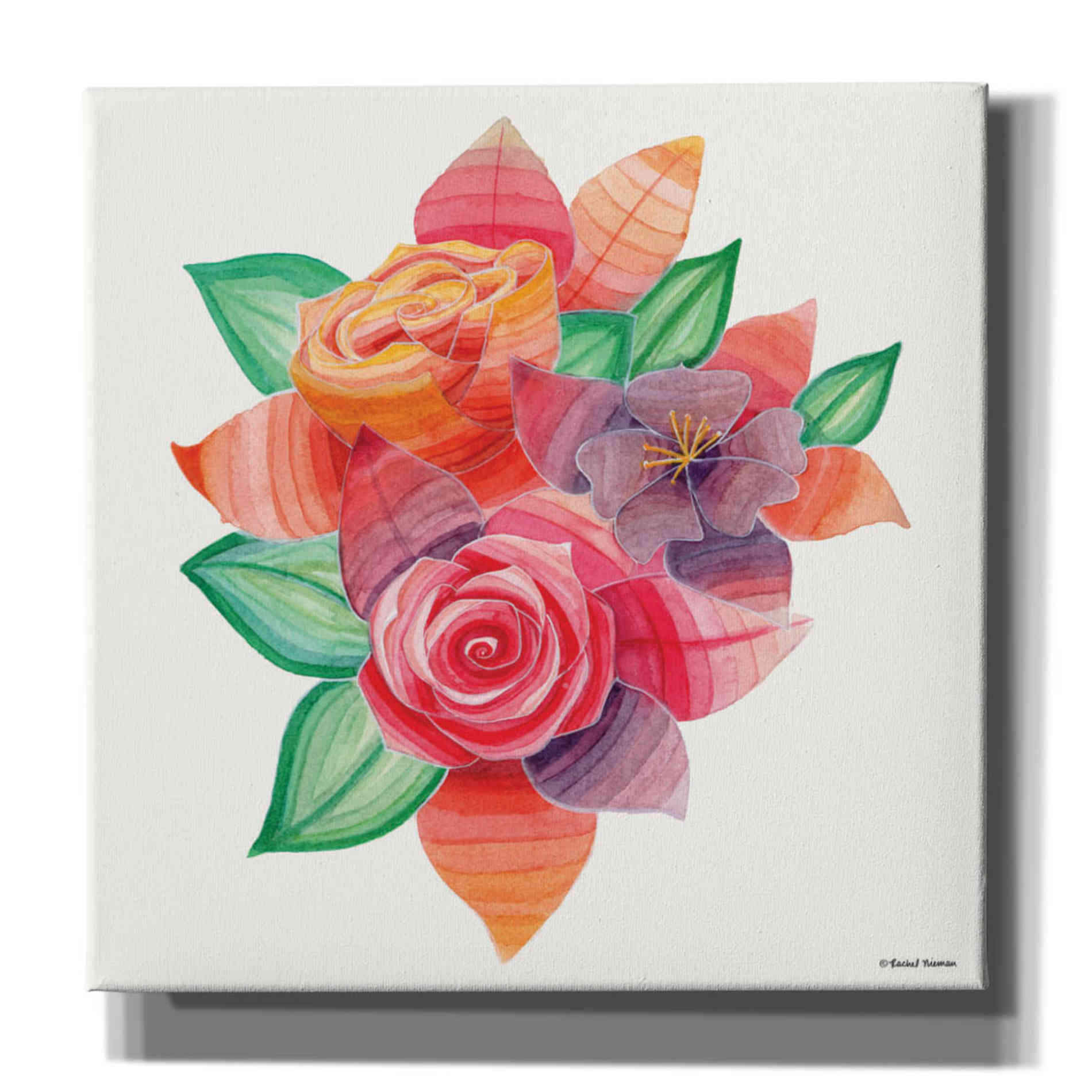 'Stiped Vibrant Florals' by Rachel Nieman, Canvas Wall Art