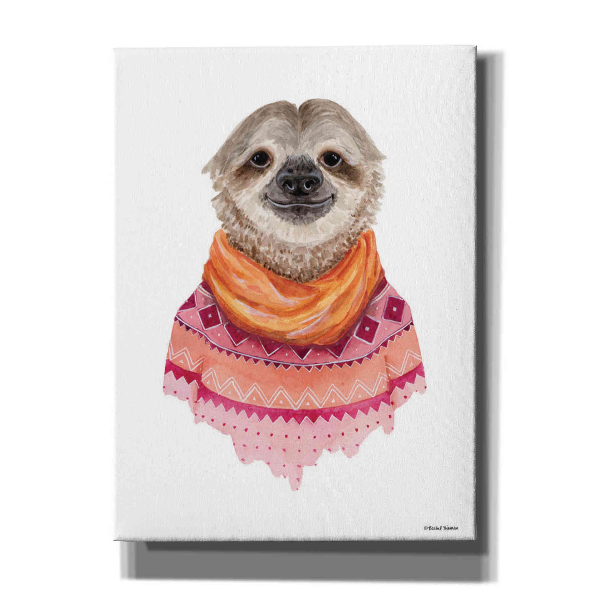 'Sloth in a Sweater' by Rachel Nieman, Canvas Wall Art