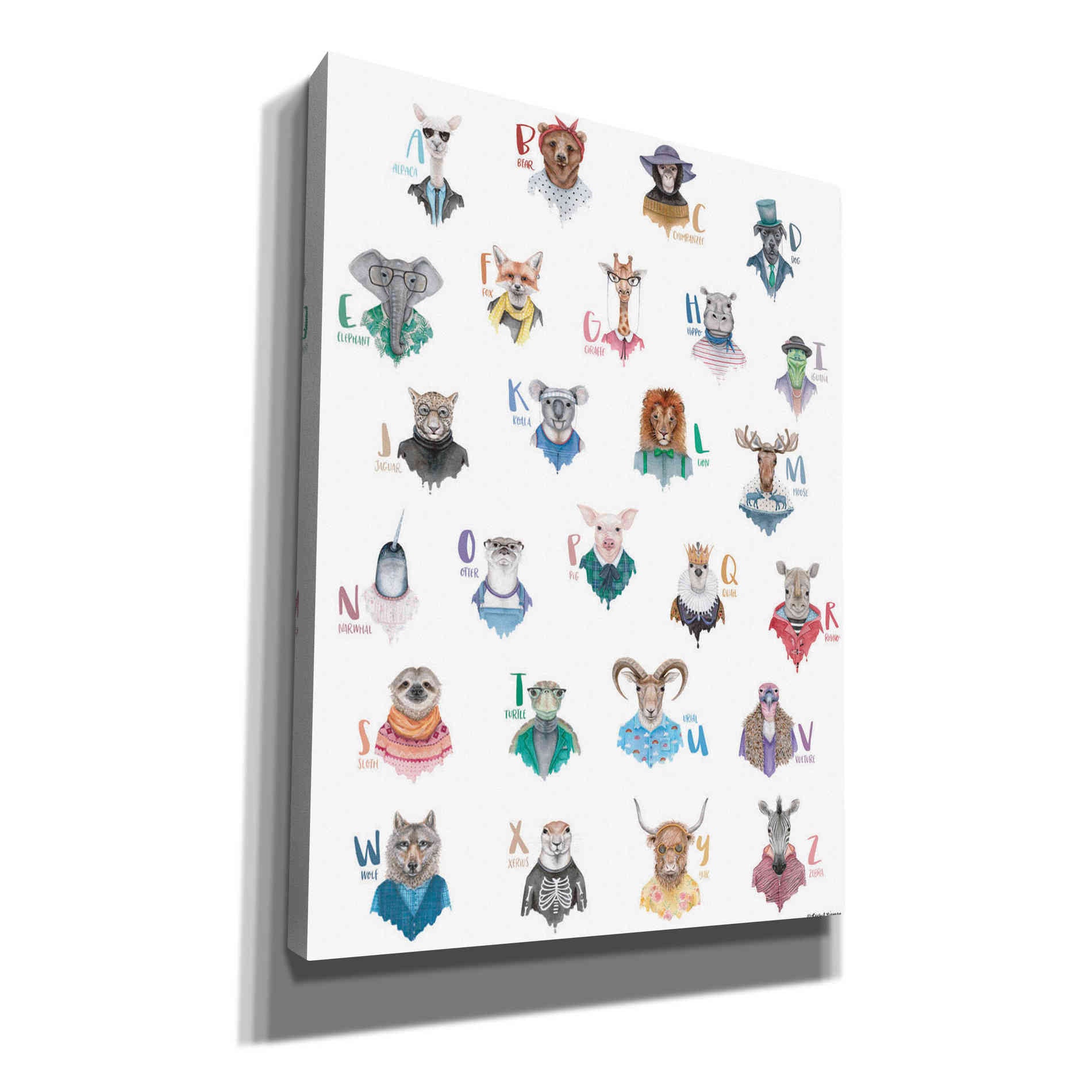 'Animal Alphabet Poster' by Rachel Nieman, Canvas Wall Art