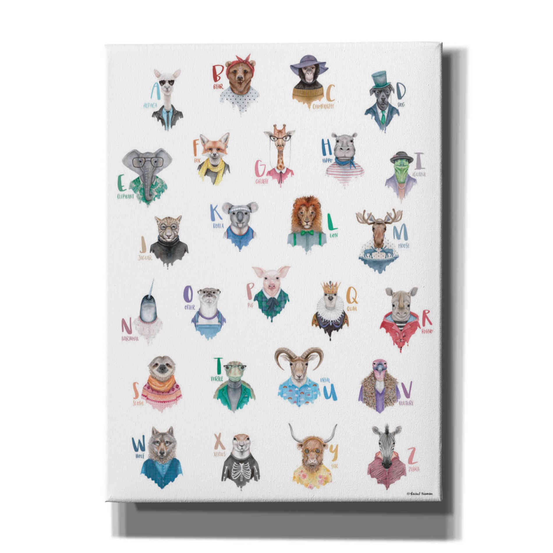 'Animal Alphabet Poster' by Rachel Nieman, Canvas Wall Art