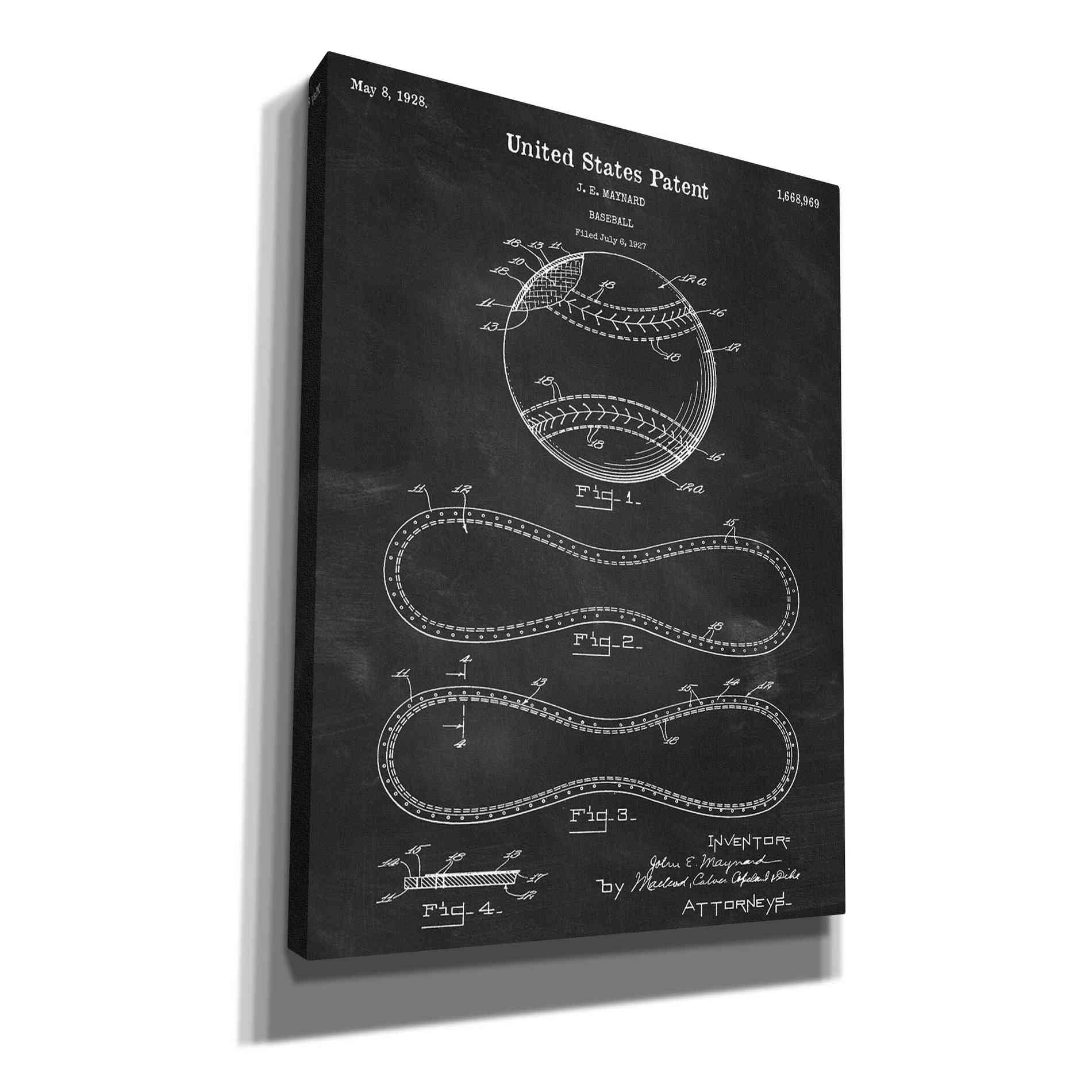 'Baseball Blueprint Patent Chalkboard' Canvas Wall Art,Size A Portrait