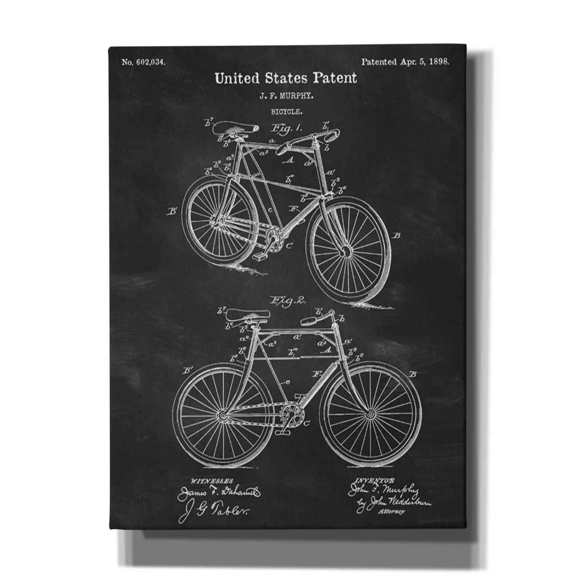 'Bicycle Blueprint Patent Chalkboard' Canvas Wall Art,Size A Portrait