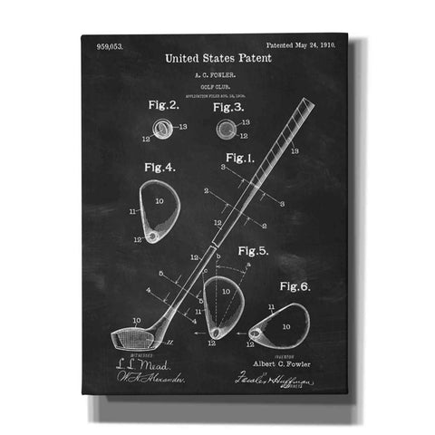 Image of 'Golf Club Blueprint Patent Chalkboard' Canvas Wall Art,Size A Portrait