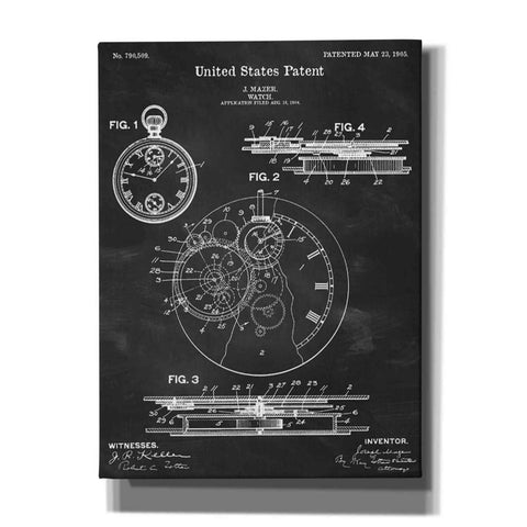 Image of 'Stopwatch Blueprint Patent Chalkboard' Canvas Wall Art,Size A Portrait