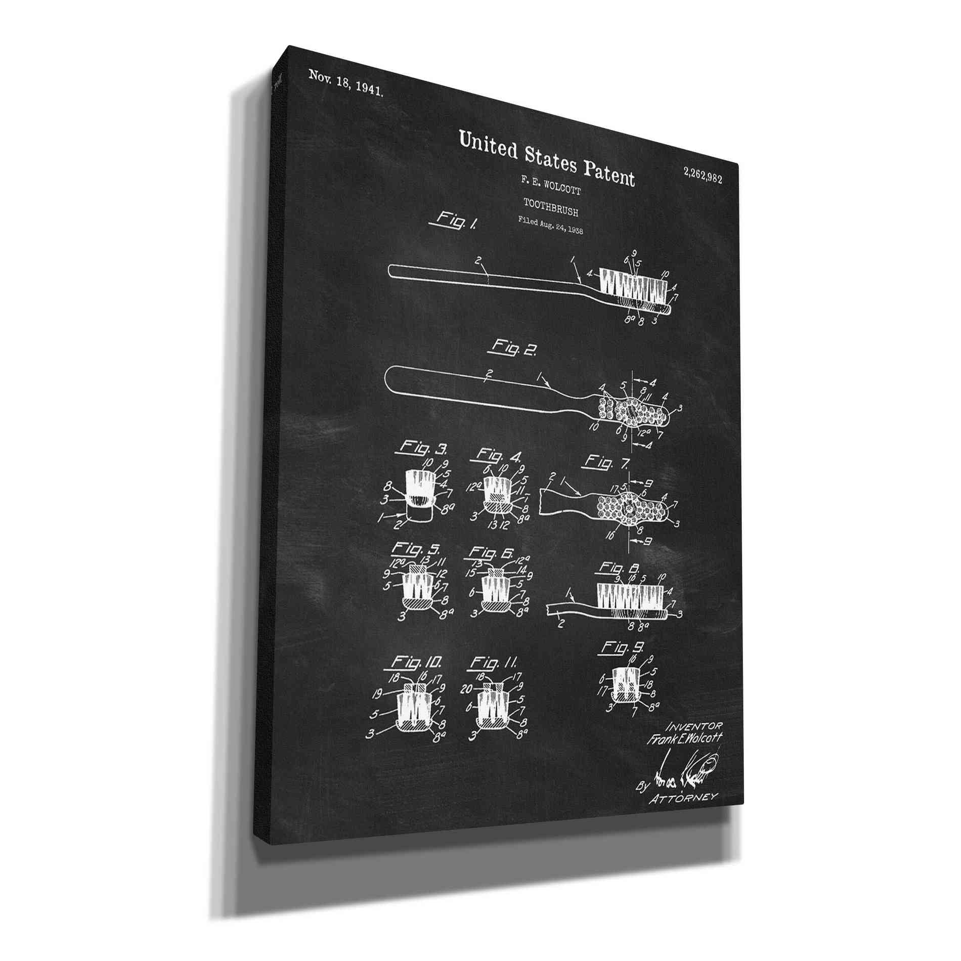 'Toothbrush Blueprint Patent Chalkboard' Canvas Wall Art,Size A Portrait
