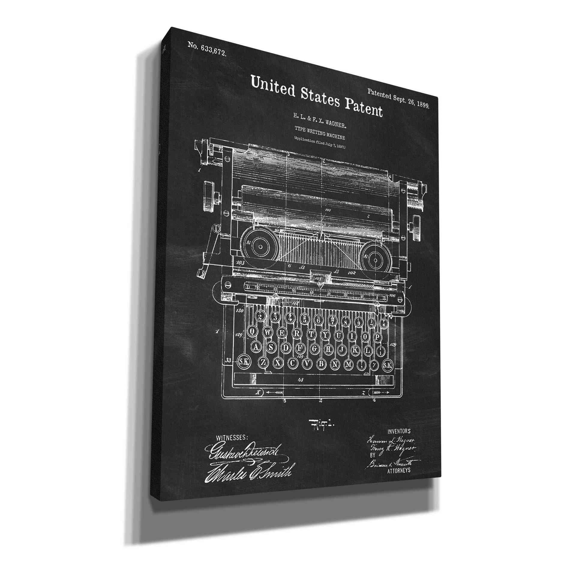 'Typewriter Blueprint Patent Chalkboard' Canvas Wall Art,Size A Portrait