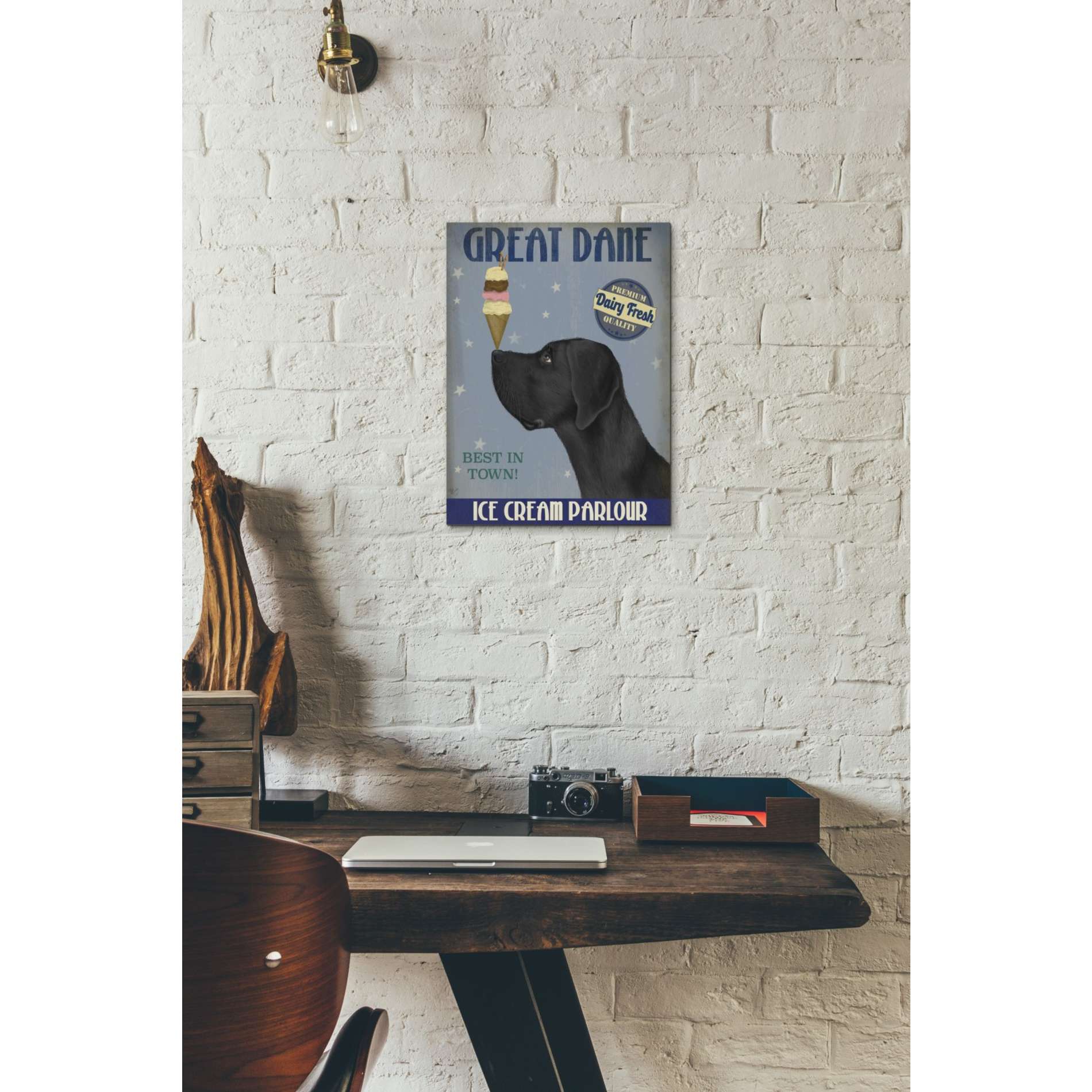 'Great Dane, Black, Ice Cream,' by Fab Funky, Giclee Canvas Wall Art