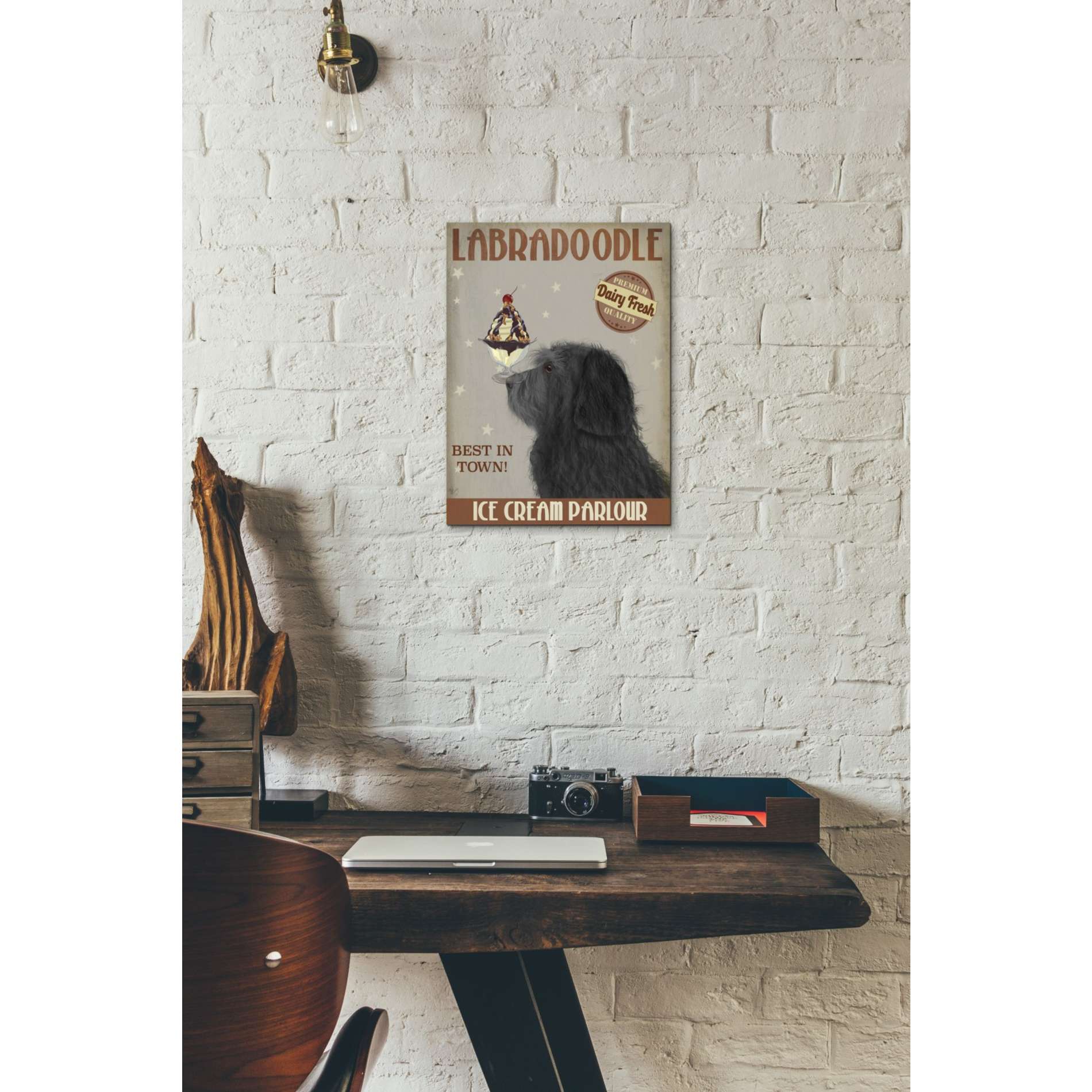 'Labradoodle, Black, Ice Cream,' by Fab Funky, Giclee Canvas Wall Art