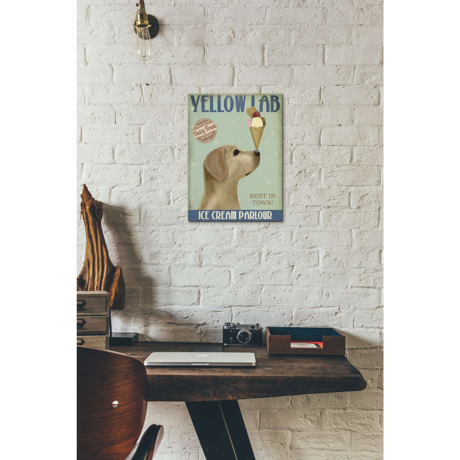 'Yellow Labrador Ice Cream,' by Fab Funky, Giclee Canvas Wall Art