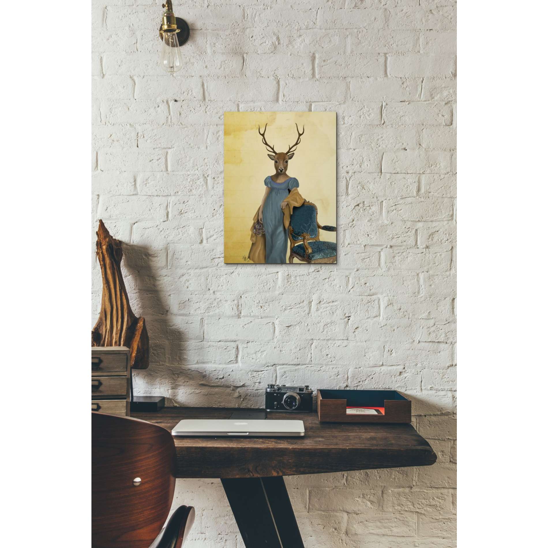 'Deer In Blue Dress' by Fab Funky, Giclee Canvas Wall Art