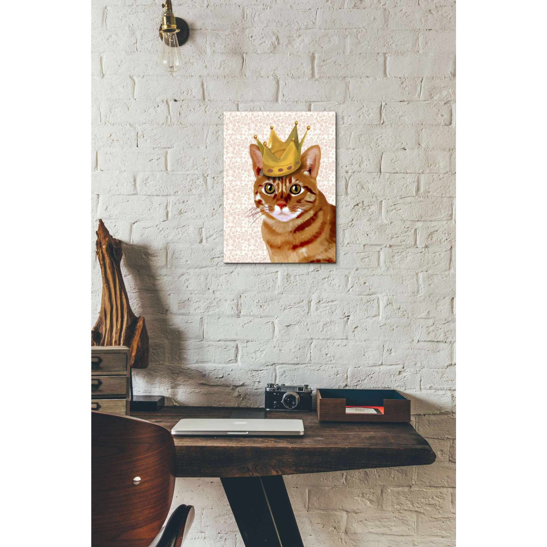 'Ginger Cat with Crown Portrait' by Fab Funky, Giclee Canvas Wall Art