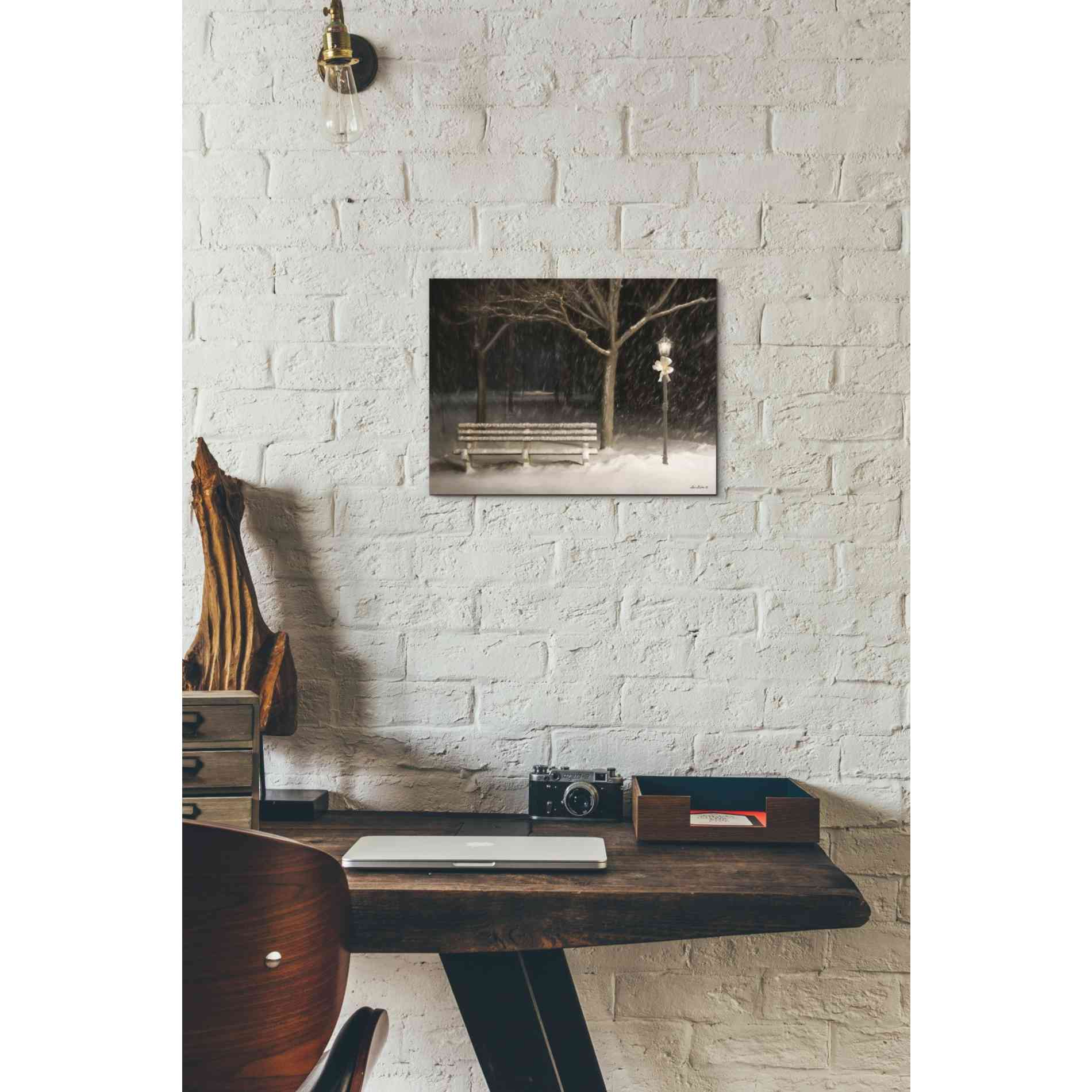 'Snowy Bench' by Lori Deiter, Canvas Wall Art,16 x 12