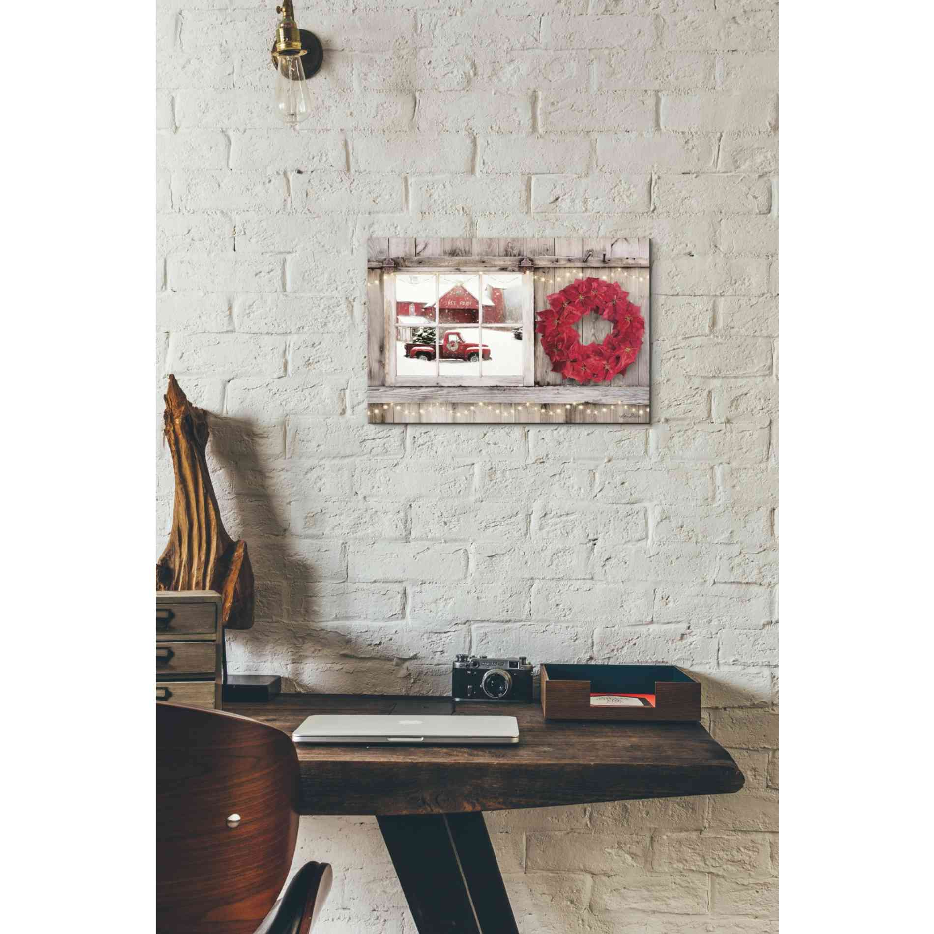 'Poinsettia Wreath Window View' by Lori Deiter, Canvas Wall Art,18 x 12