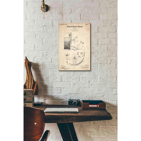 Image of 'Drum and Cymbal Blueprint Patent Parchment' Canvas Wall Art,12 x 18