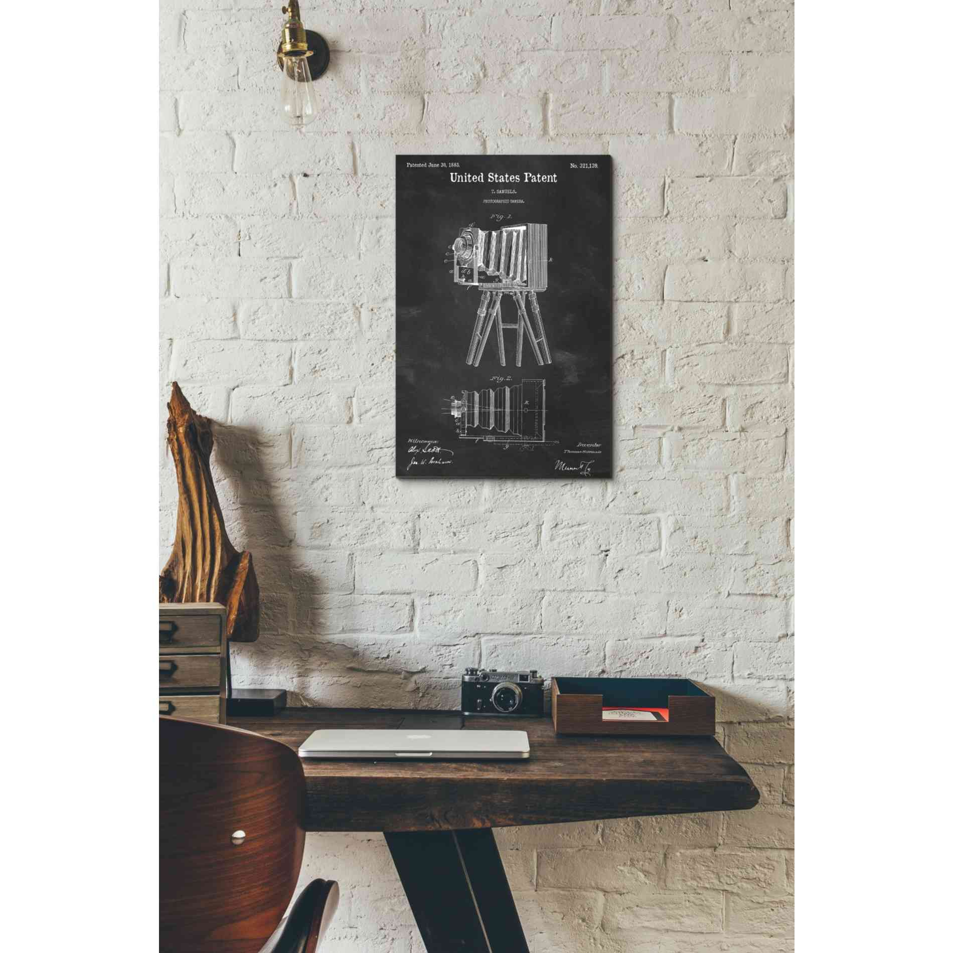 'Photographic Camera Blueprint Patent Chalkboard' Canvas Wall Art,12 x 18