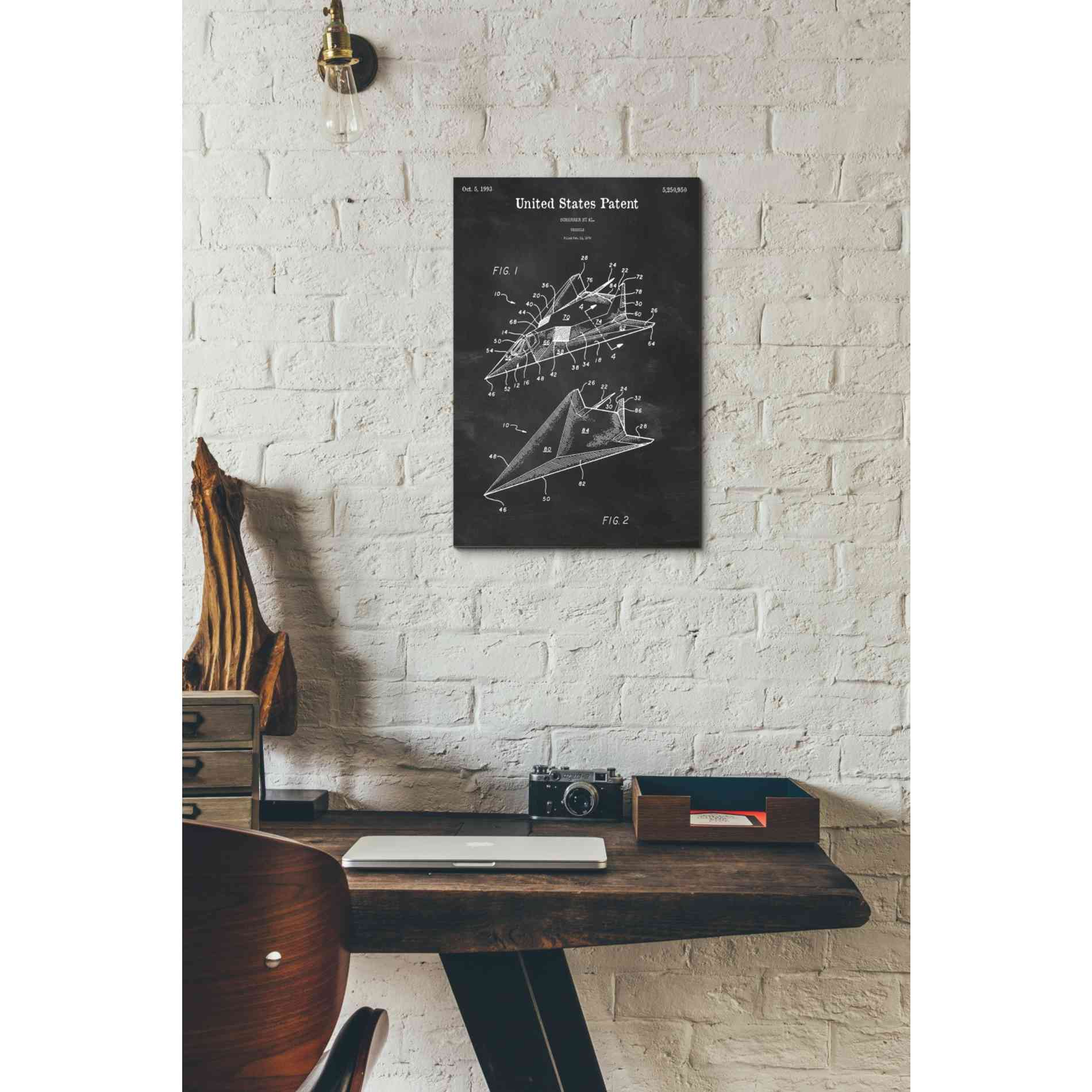 'F-117 Nighthawk Stealth Fighter Blueprint Patent Chalkboard' Canvas Wall Art,12 x 18