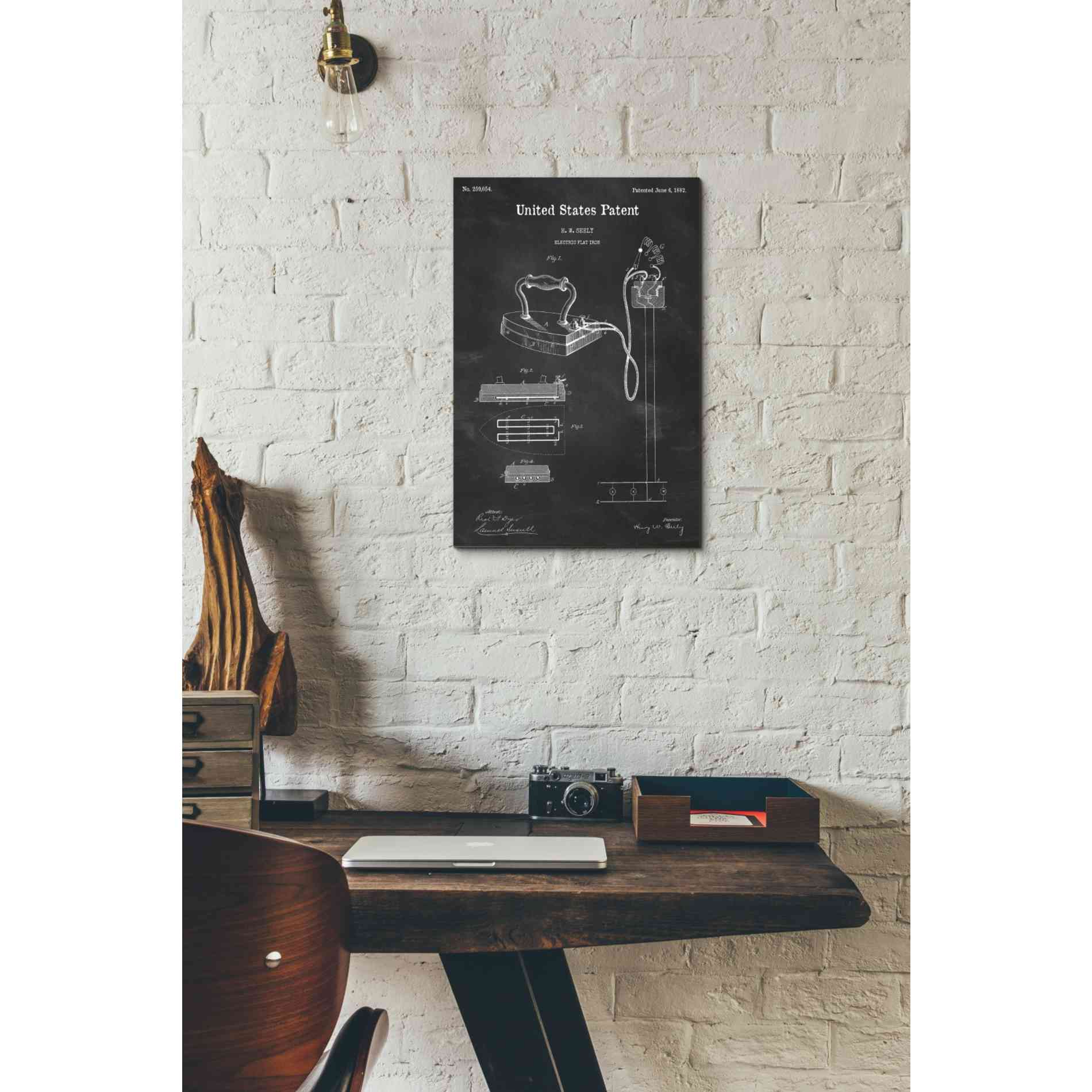 'Electric Flat Iron Blueprint Patent Chalkboard' Canvas Wall Art,12 x 18