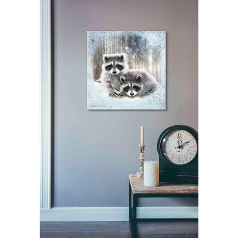 Image of 'Enchanted Winter Raccoons' by Bluebird Barn, Canvas Wall Art,18 x 18