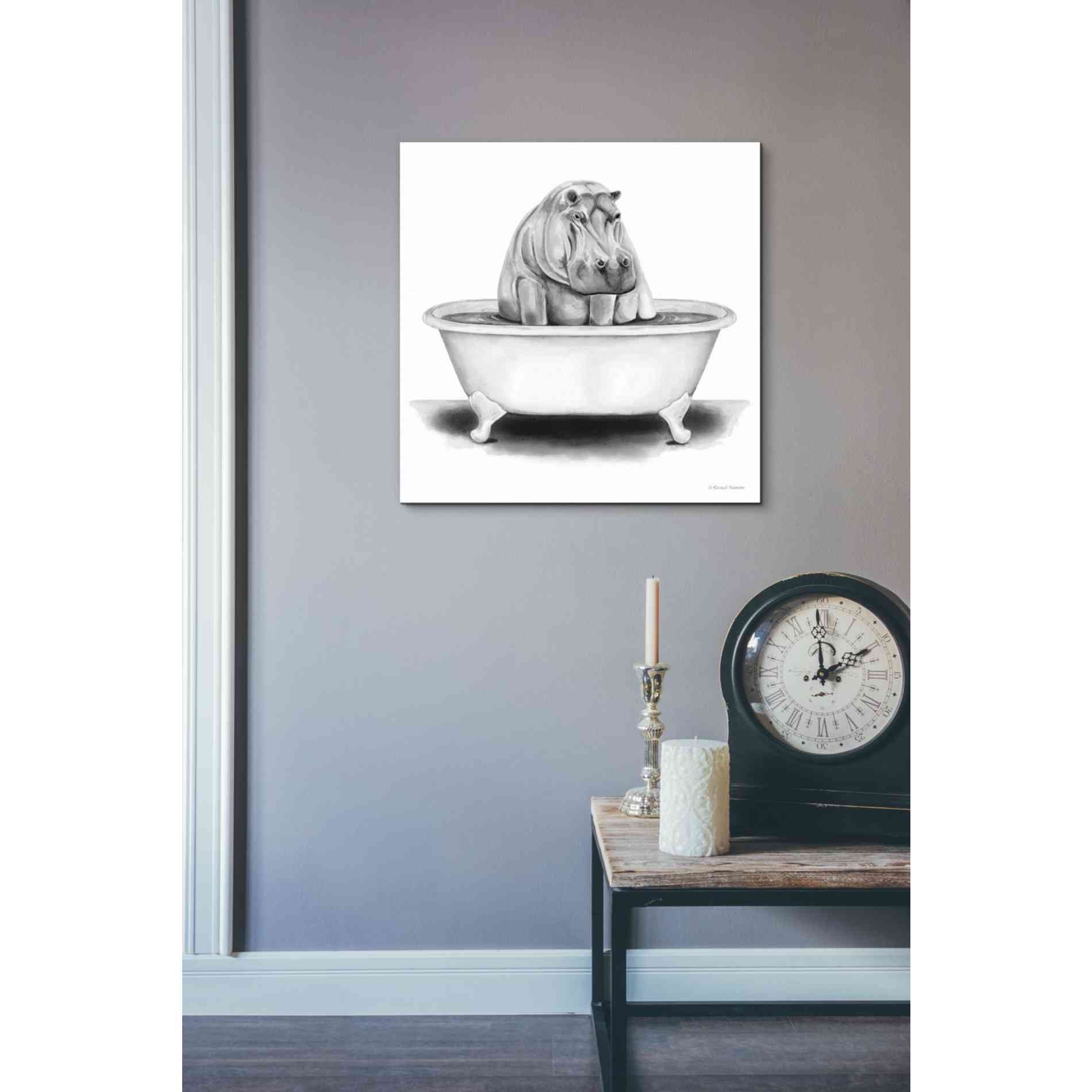 'Hippo in Tub' by Rachel Nieman, Canvas Wall Art,18 x 18