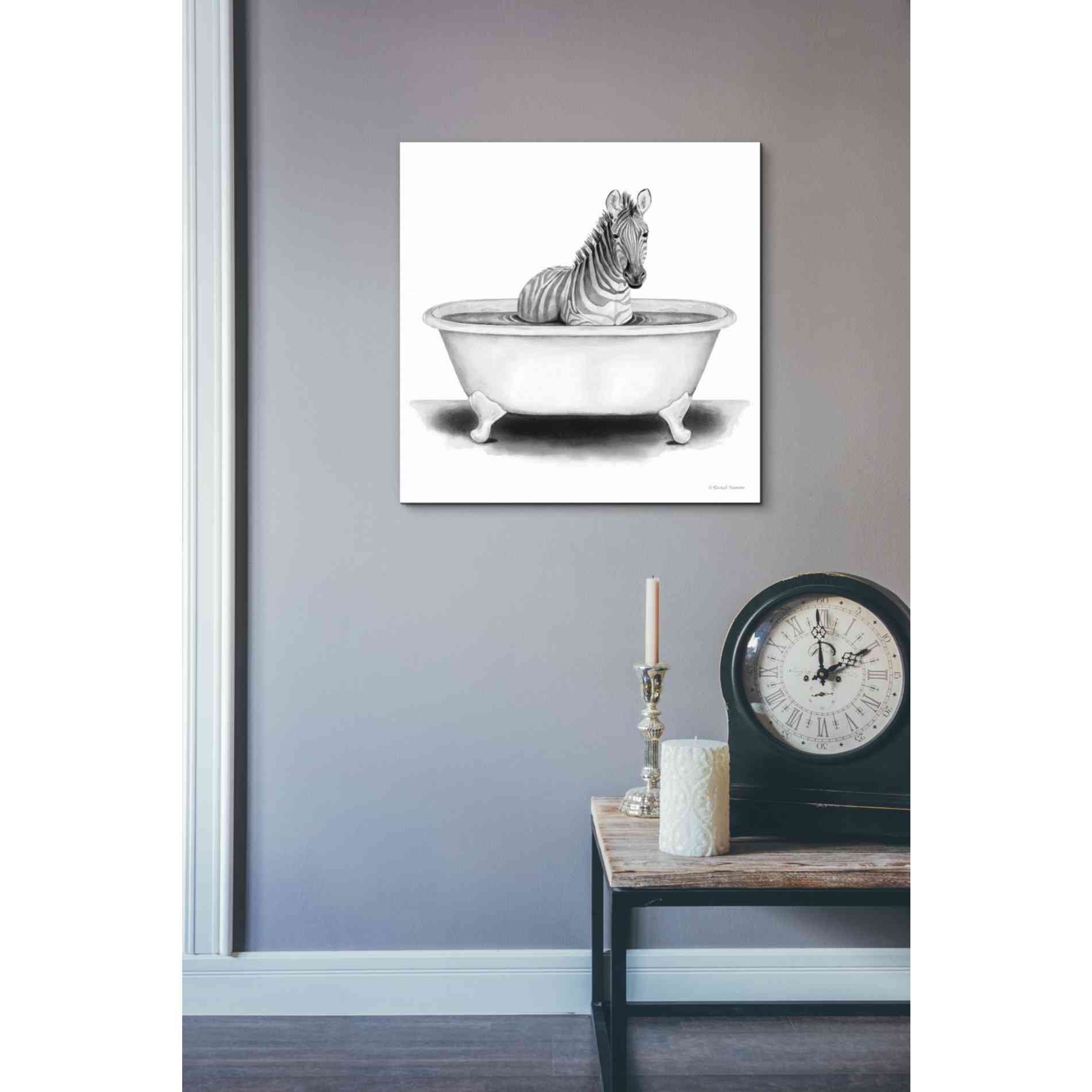 'Zebra in Tub' by Rachel Nieman, Canvas Wall Art,18 x 18