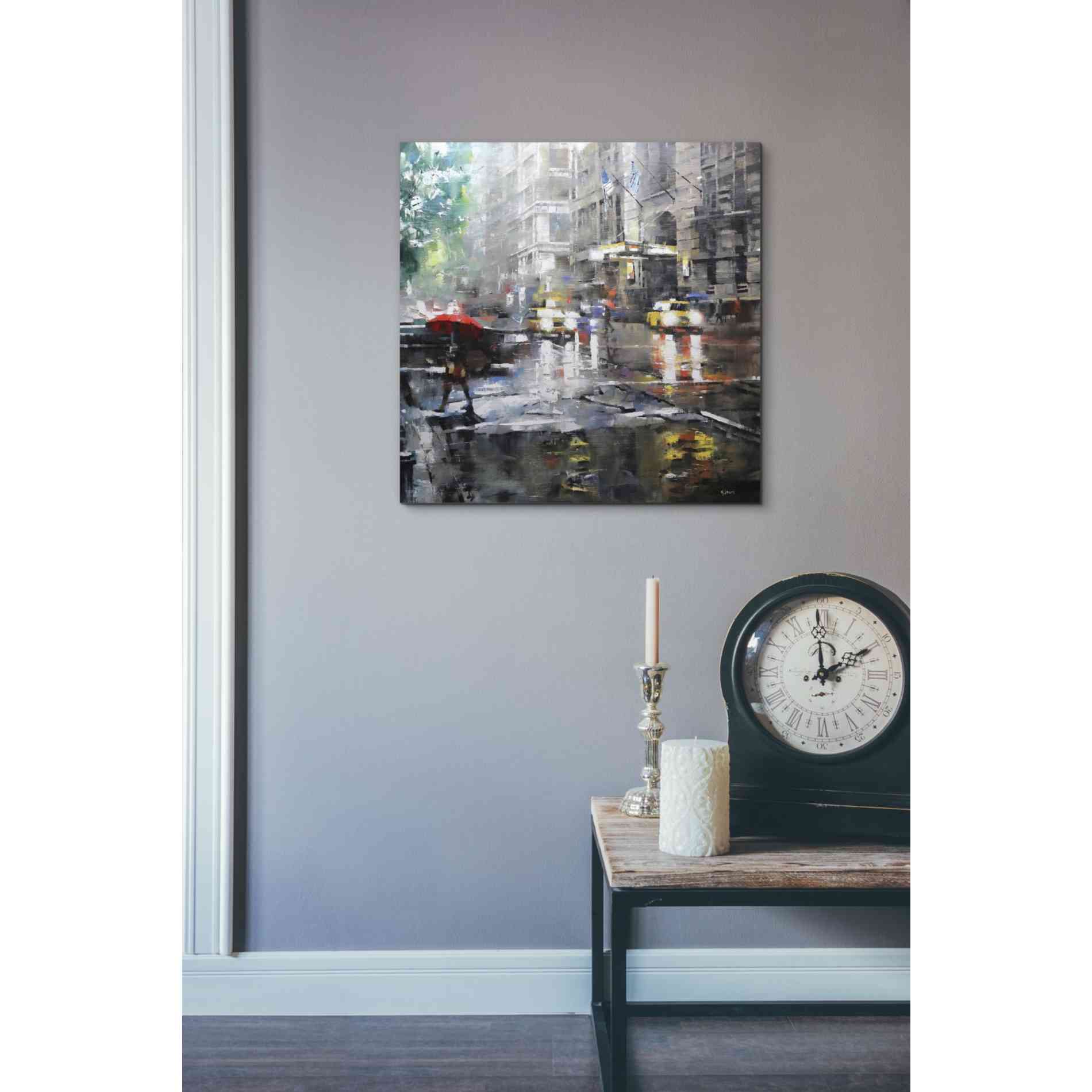 'Manhattan Red Umbrella' by Mark Lague, Canvas Wall Art,18 x 18