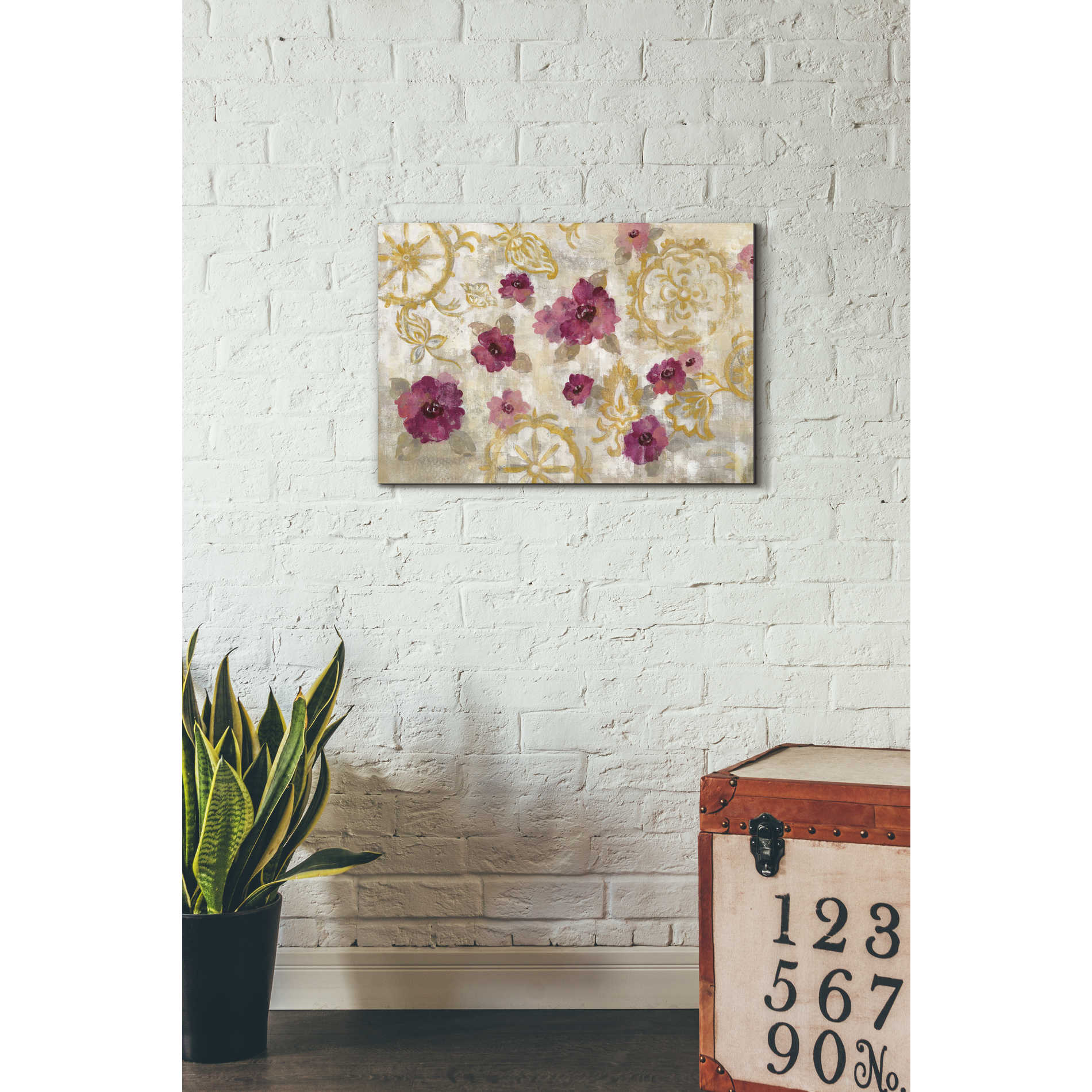 'Elegant Fresco Floral' by Silvia Vassileva, Canvas Wall Art,26 x 18