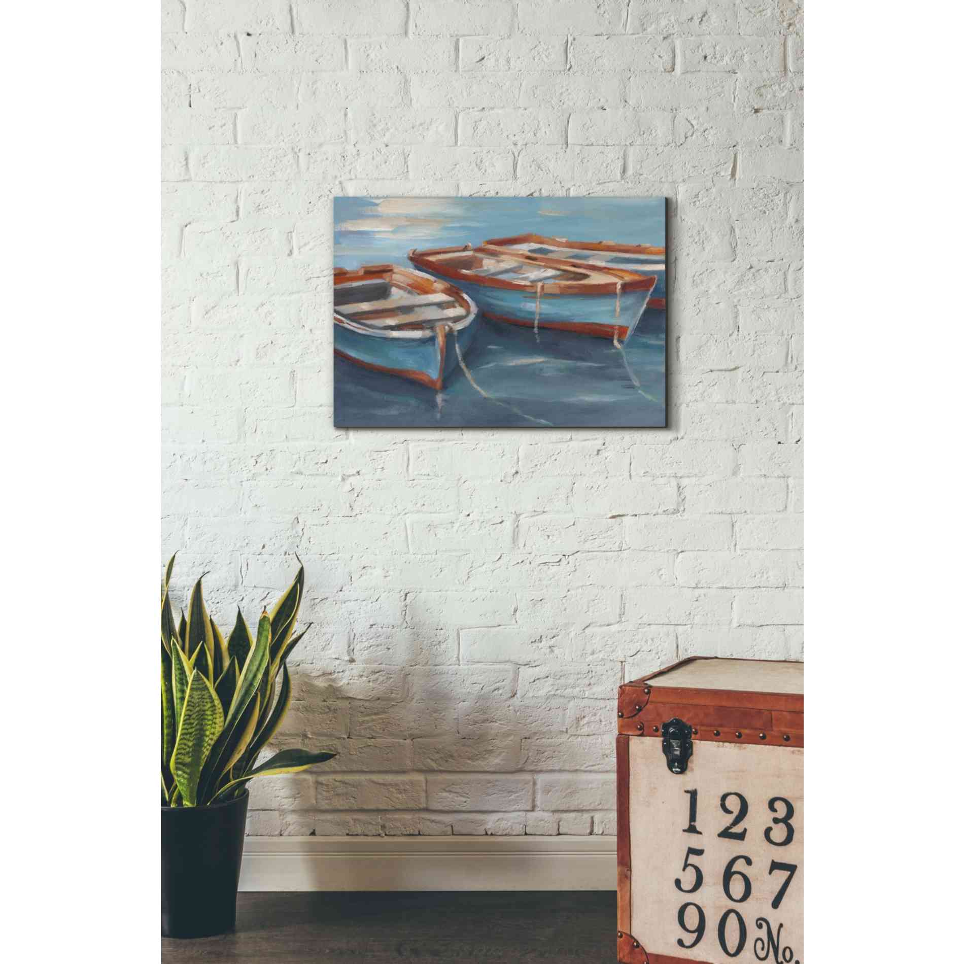 'Tethered Row Boats II' by Ethan Harper Canvas Wall Art,26 x 18