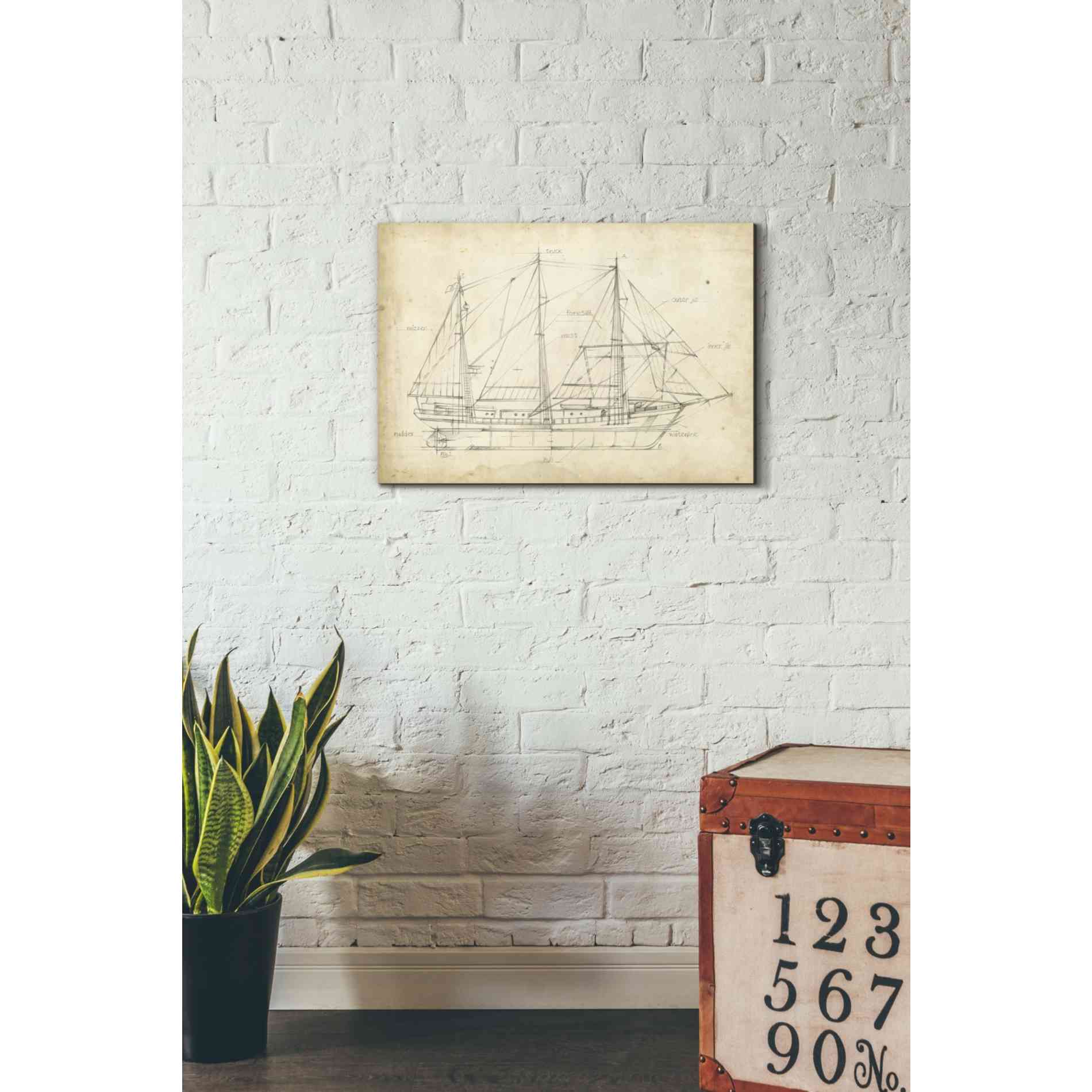 'Sailboat Blueprint II' by Ethan Harper Canvas Wall Art,26 x 18