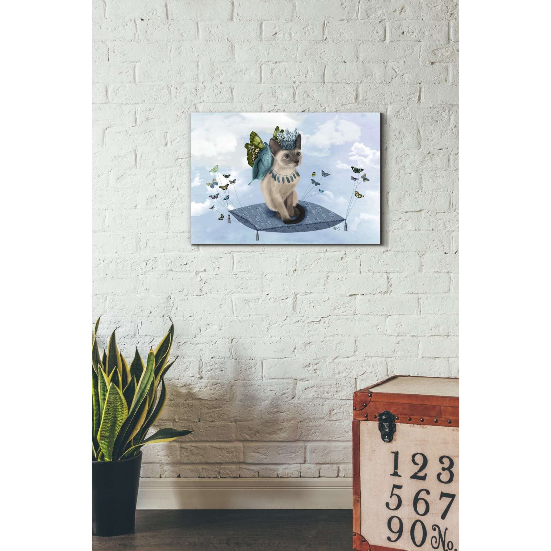 'Cat on Pillow with Butterflies' by Fab Funky, Giclee Canvas Wall Art