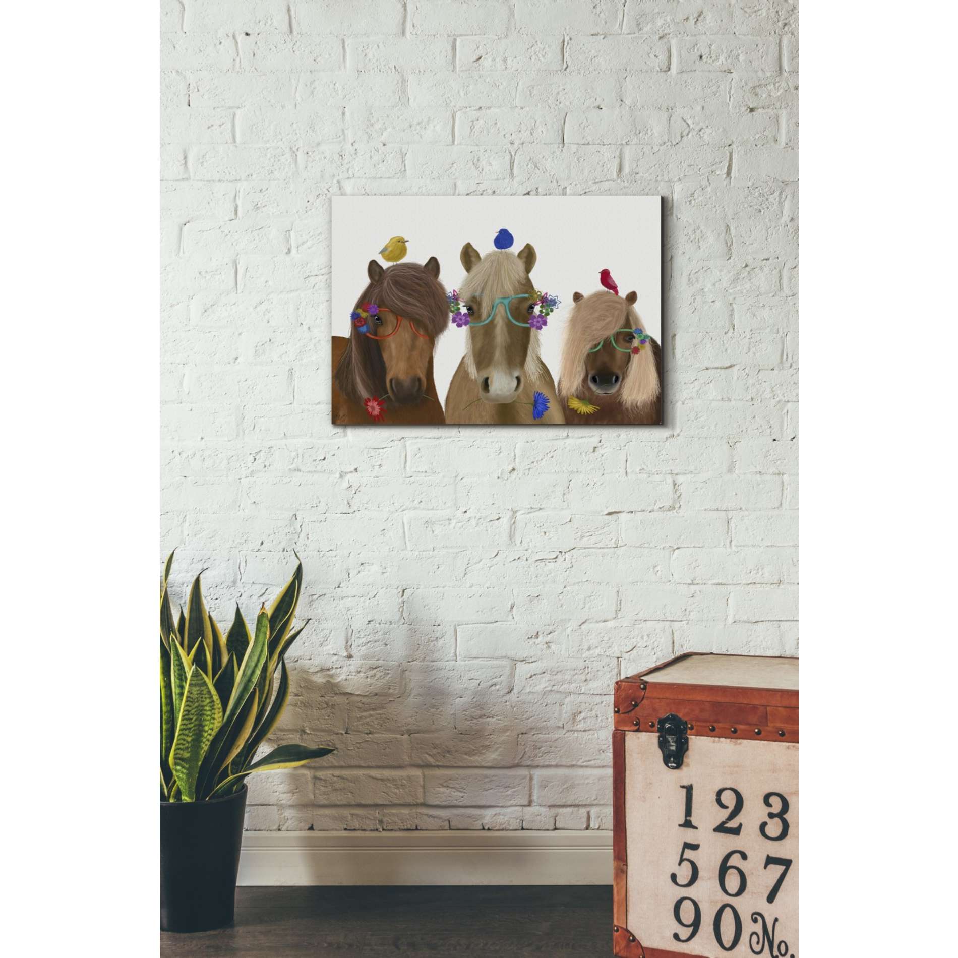 'Horse Trio with Flower Glasses' by Fab Funky, Giclee Canvas Wall Art