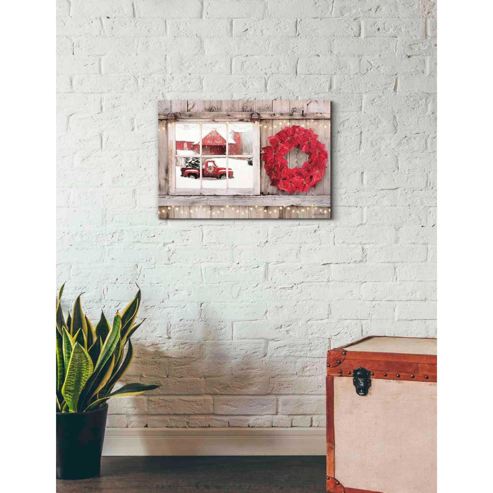 'Poinsettia Wreath Window View' by Lori Deiter, Canvas Wall Art,26 x 18