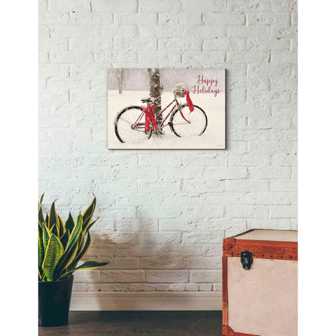 Image of 'Happy Holidays Snowy Bike' by Lori Deiter, Canvas Wall Art,26 x 18