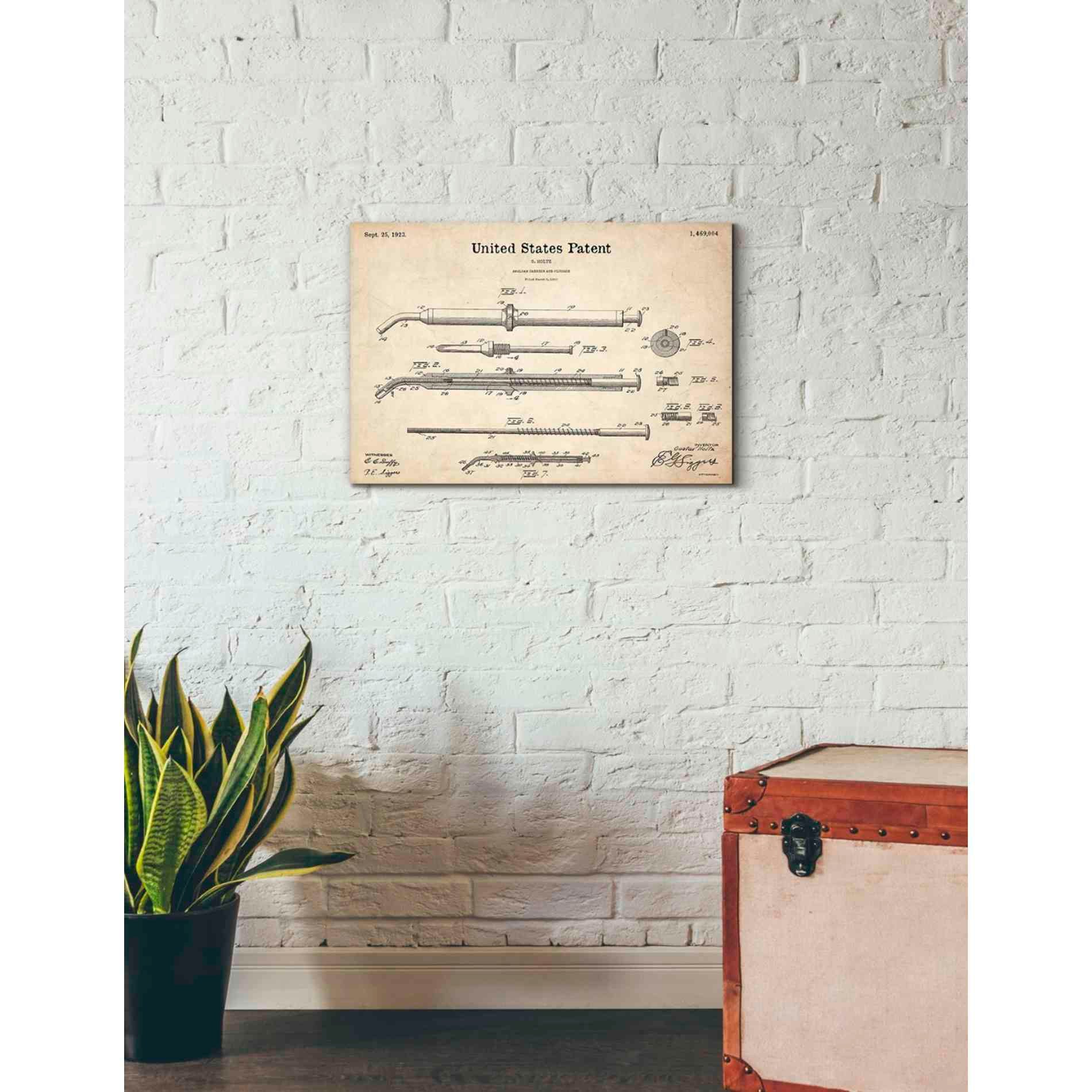 'Amalgam-Dentist Equipment Blueprint Patent Parchment' Canvas Wall Art,26 x 18