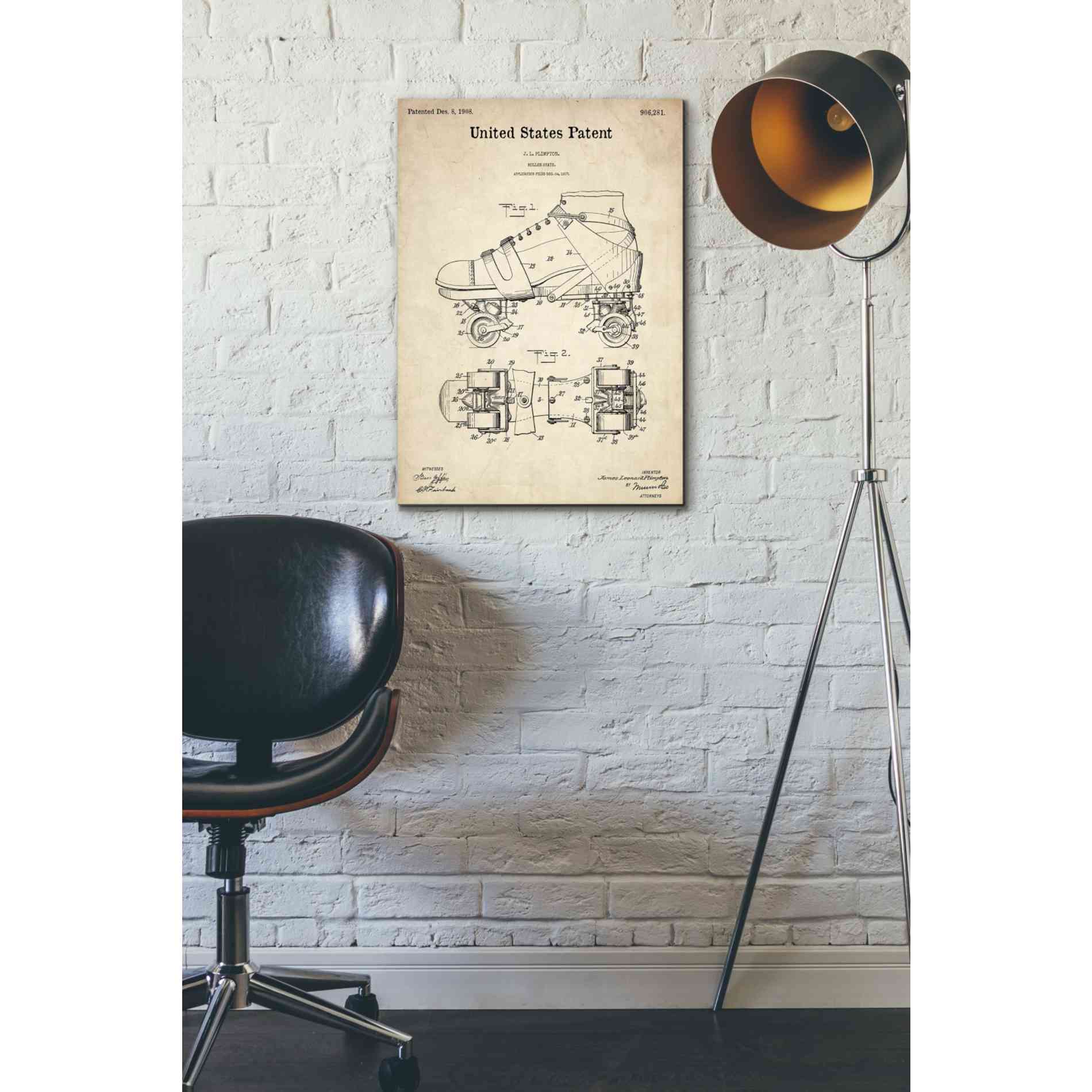 'Roller Skates Blueprint Patent Parchment' Canvas Wall Art,18 x 26