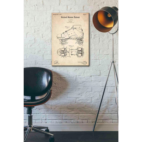 Image of 'Roller Skates Blueprint Patent Parchment' Canvas Wall Art,18 x 26